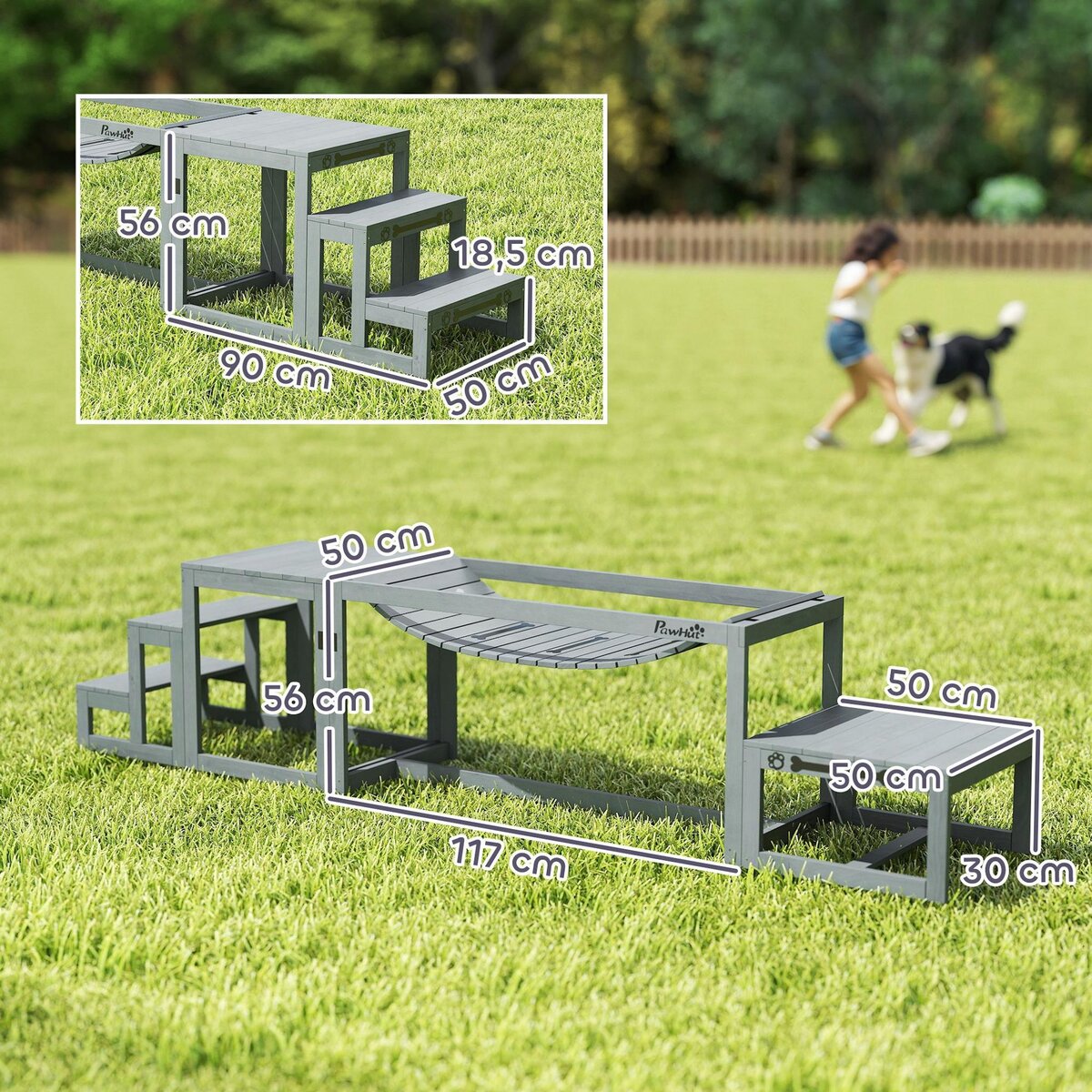 PAWHUT Passerelle agility chiens - Passerelle pour parcours canins d'Agility - bois de sapin gris
