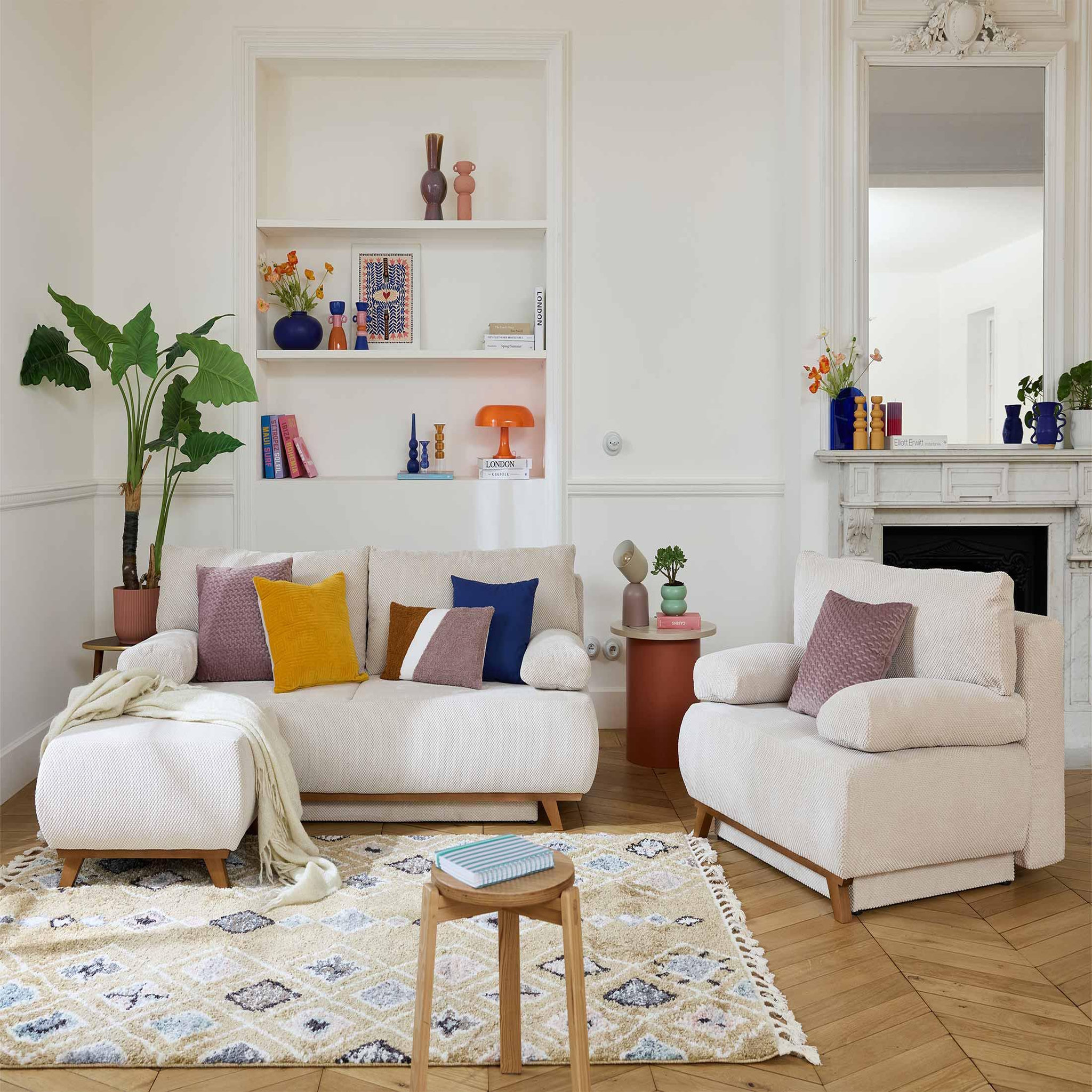Voir la diapositive 6 : BEST MOBILIER Cristal - pouf modulable - 65 cm - en velours texturé