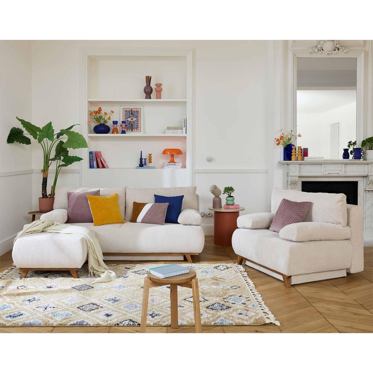 BEST MOBILIER Cristal - pouf modulable - 65 cm - en velours texturé