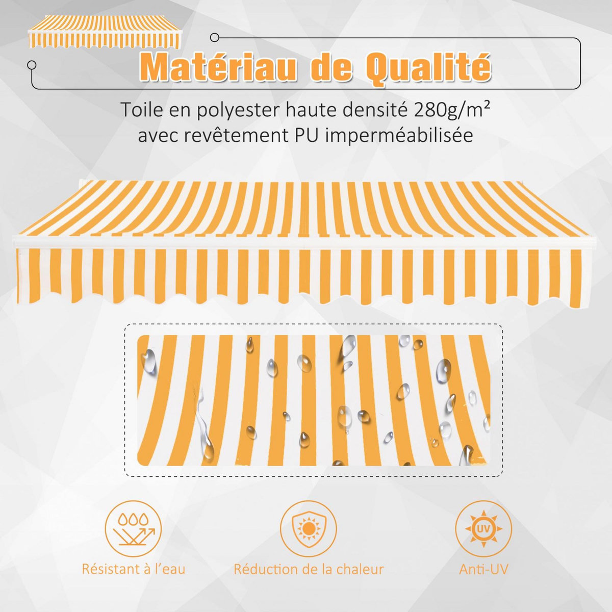 OUTSUNNY Store banne manuel rétractable aluminium polyester imperméabilisé 3L x 2,5l m orange blanc rayé