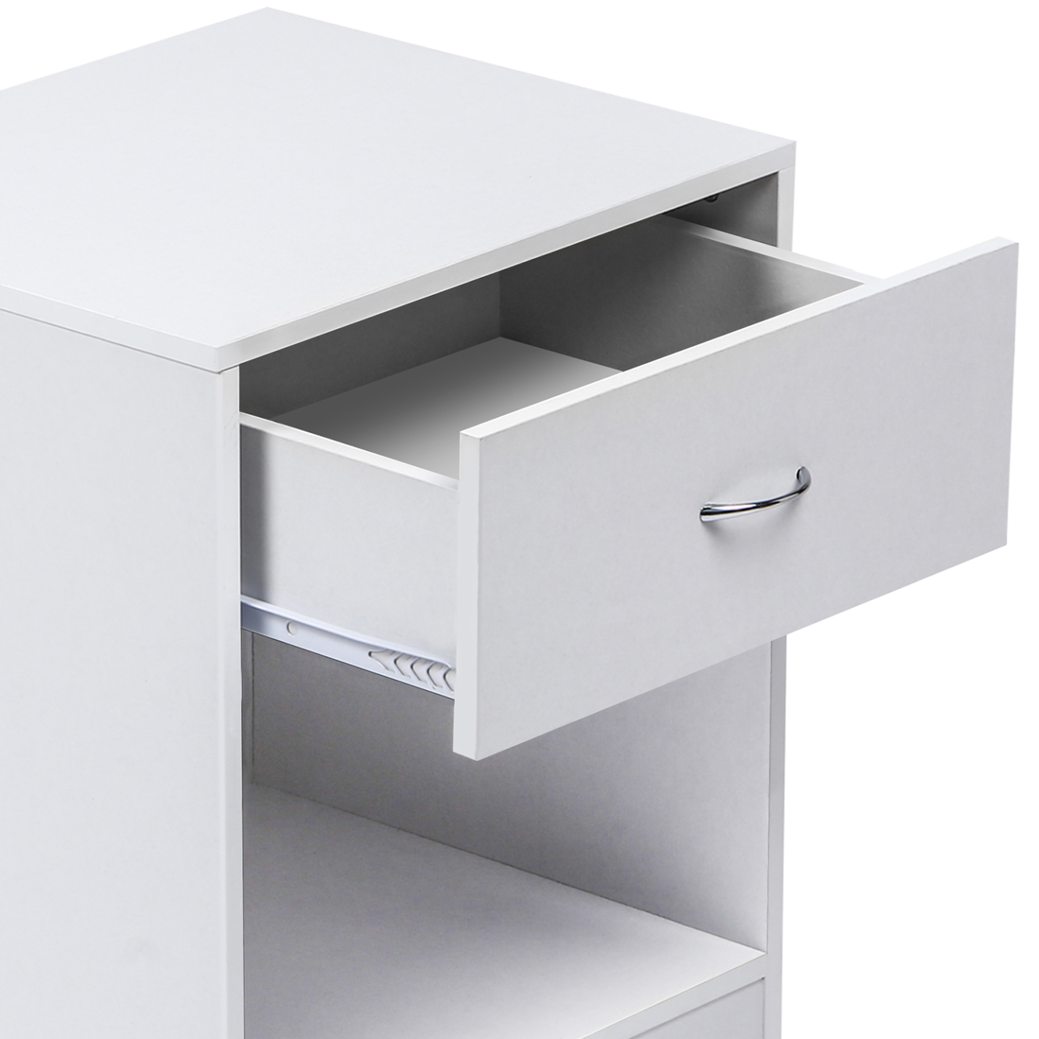 Voir la diapositive 5 : ID MARKET Lot de 2 tables de chevet olga 1 tiroir avec niche bois blanc