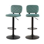 Rendez vous déco Lot de 2 chaises de bar réglables 60/81 cm en velours vert d'eau - Viktor. Coloris disponibles : Vert