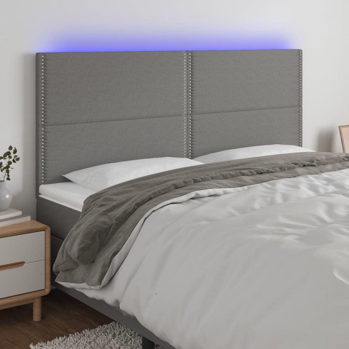 VIDAXL Tete de lit a LED Gris fonce 200x5x118/128 cm Tissu