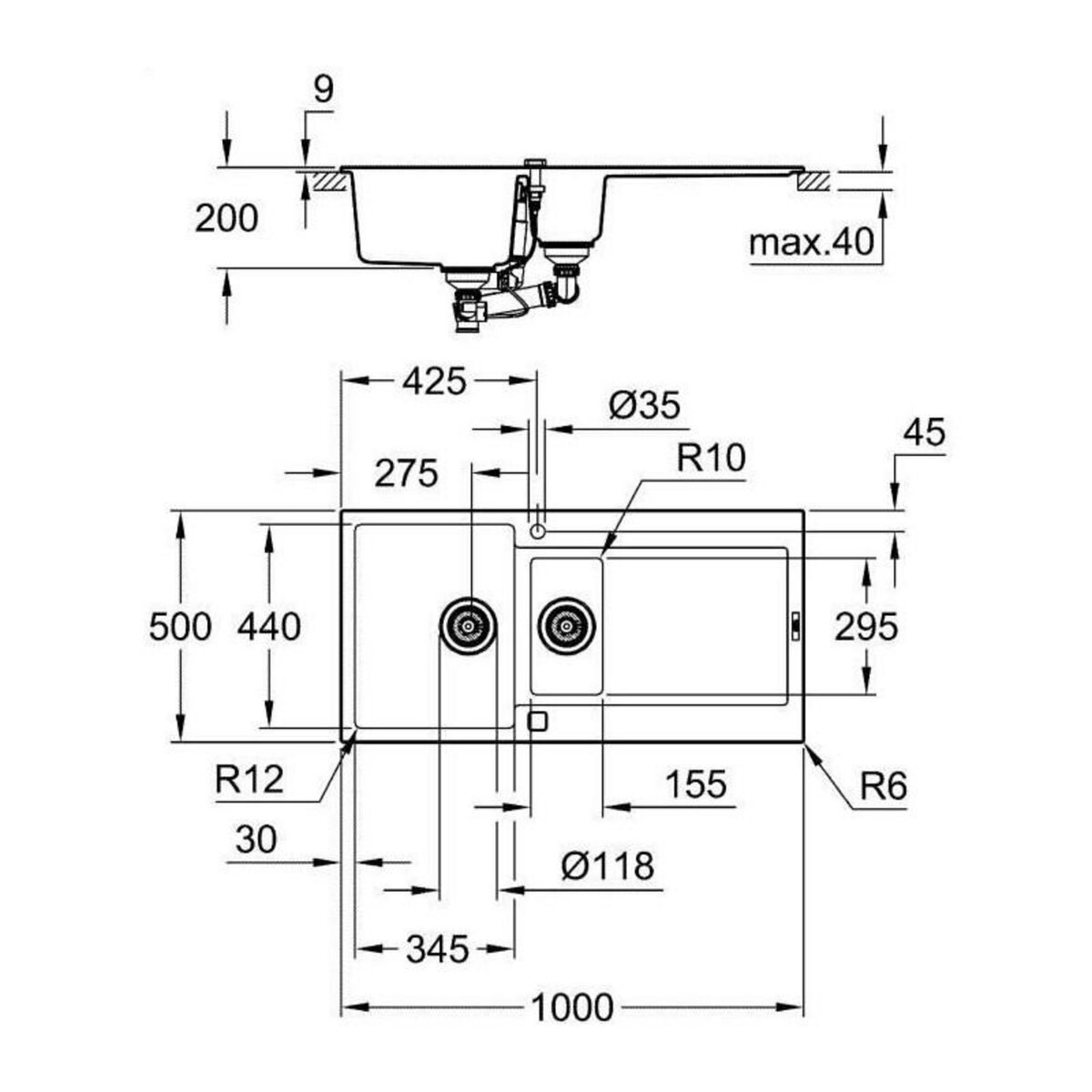 Grohe Evier composite avec egouttoir - GROHE - K500