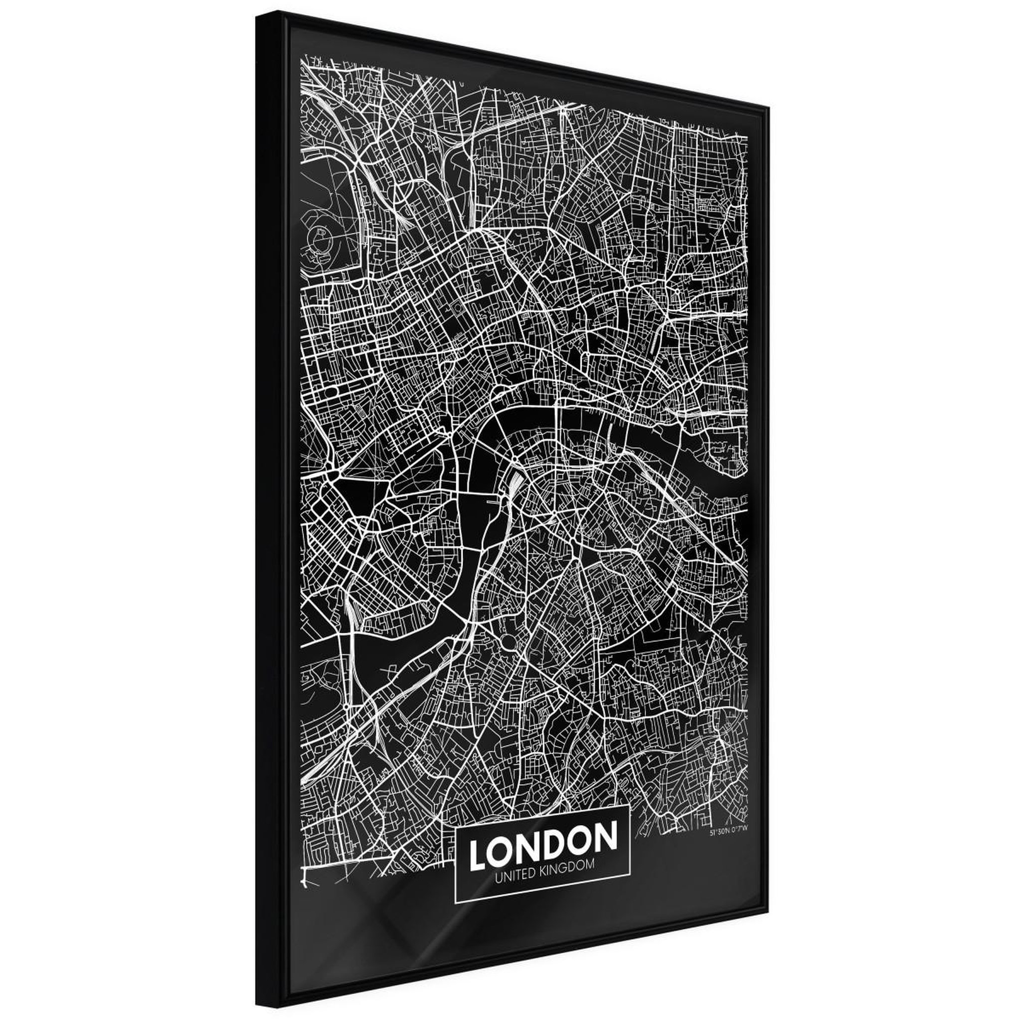 Paris Prix Affiche murale encadrée  city map london dark. Coloris disponibles : Noir, Jaune