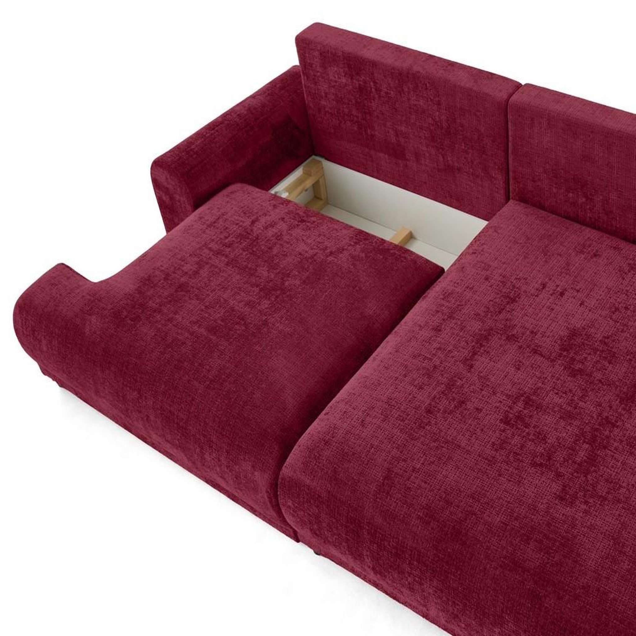 Voir la diapositive 3 : BEST MOBILIER Nelly - canapé d'angle droit 4 places convertible avec coffre en velours texturé