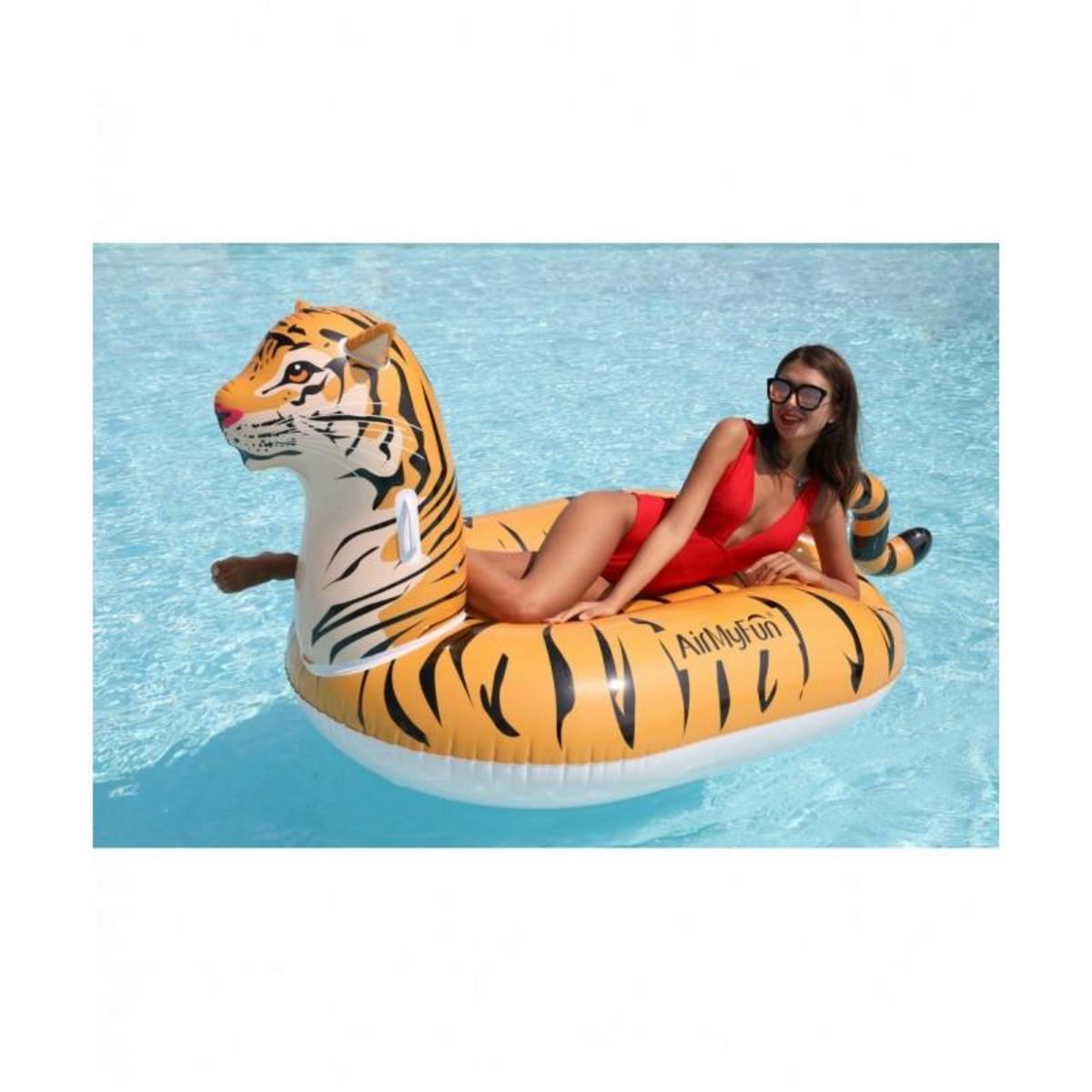 AIRMYFUN Bouée Gonflable XXL Chevauchable, Piscine & Plage, Flotteur Deluxe - Tigre - 150x105x100cm