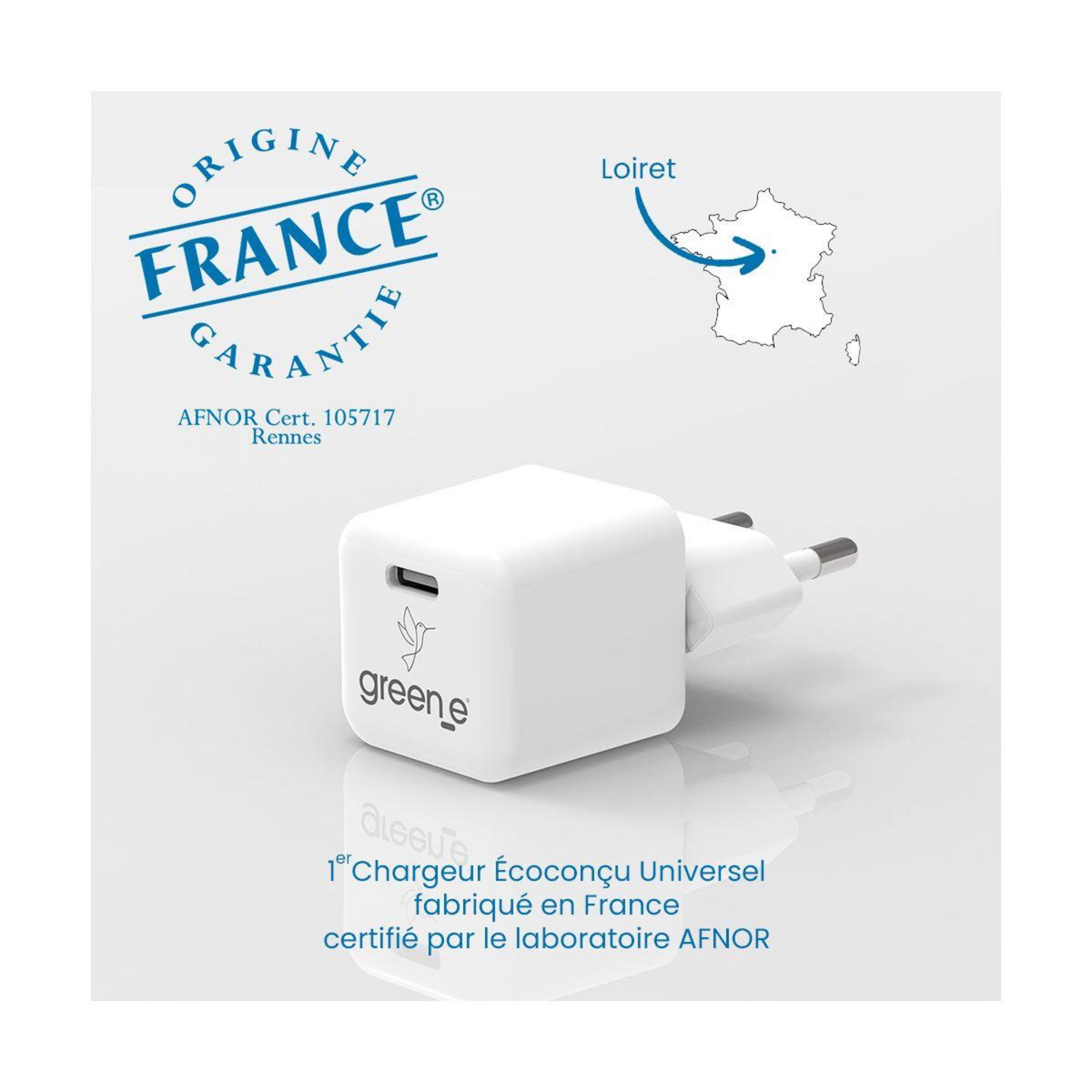 GREEN E Chargeur USB-C 20W Blanc Origine France Garantie