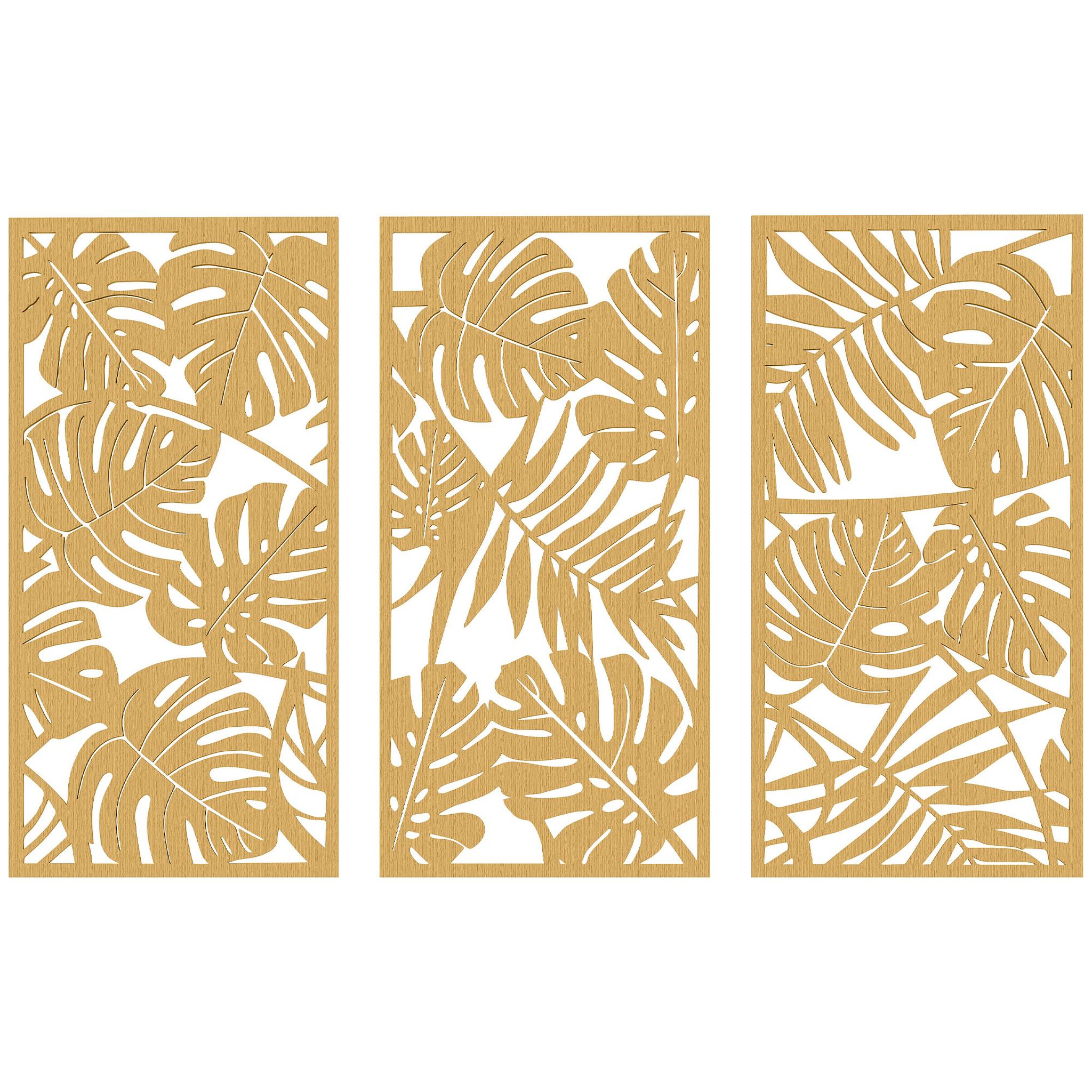 HOMCOM Déco murales feuilles exotiques - tableau triptyque - 40 x 80 cm - effet bois naturel