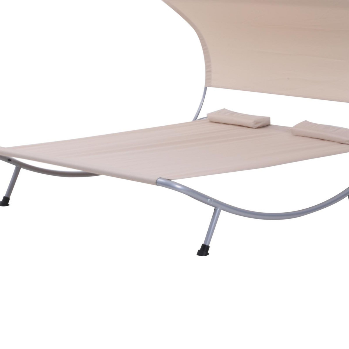 OUTSUNNY Bain de soleil 2 places lit de jardin design contemporain toit réglable 2 roulettes 2 oreillers acier époxy polyester sable
