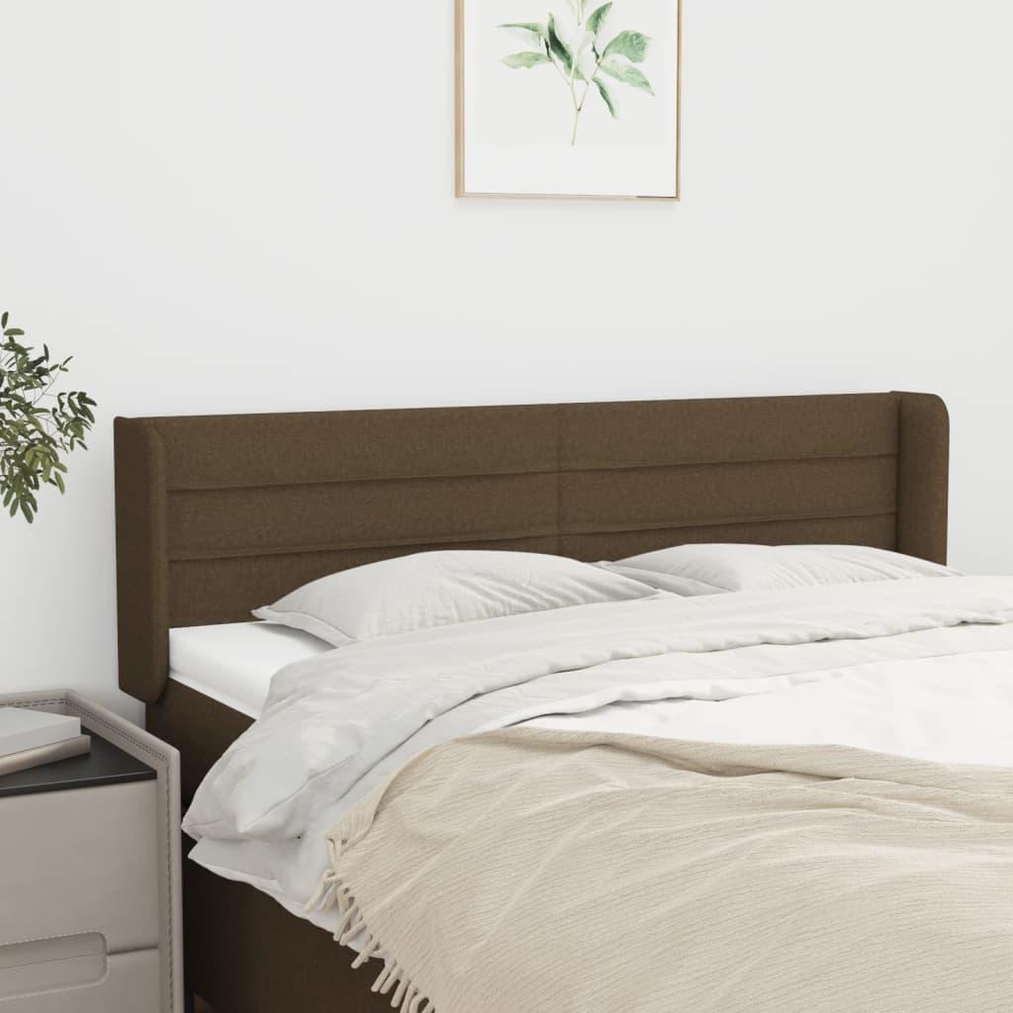Voir la diapositive 1 : VIDAXL Tete de lit avec oreilles Marron Fonce 147x16x78/88 cm Tissu