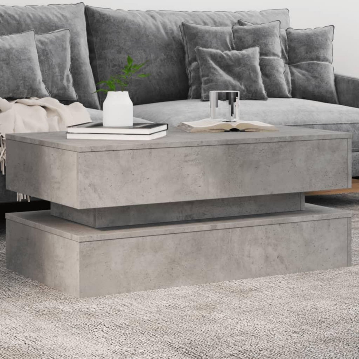 VIDAXL Table basse avec lumieres LED gris beton 90x50x40 cm