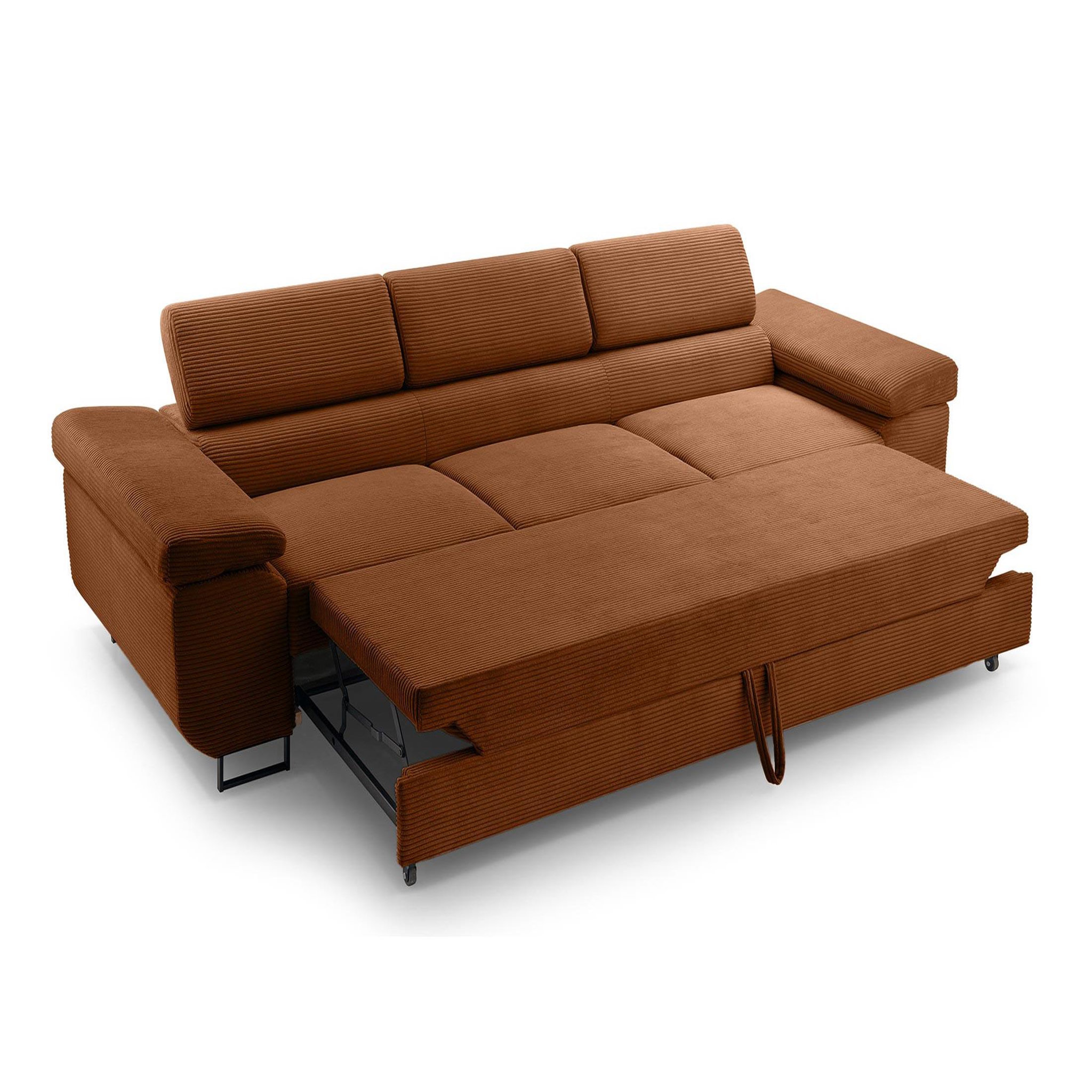 Voir la diapositive 2 : BEST MOBILIER Pablo - canapé 3 places - convertible avec têtières réglables - en velours côtelé