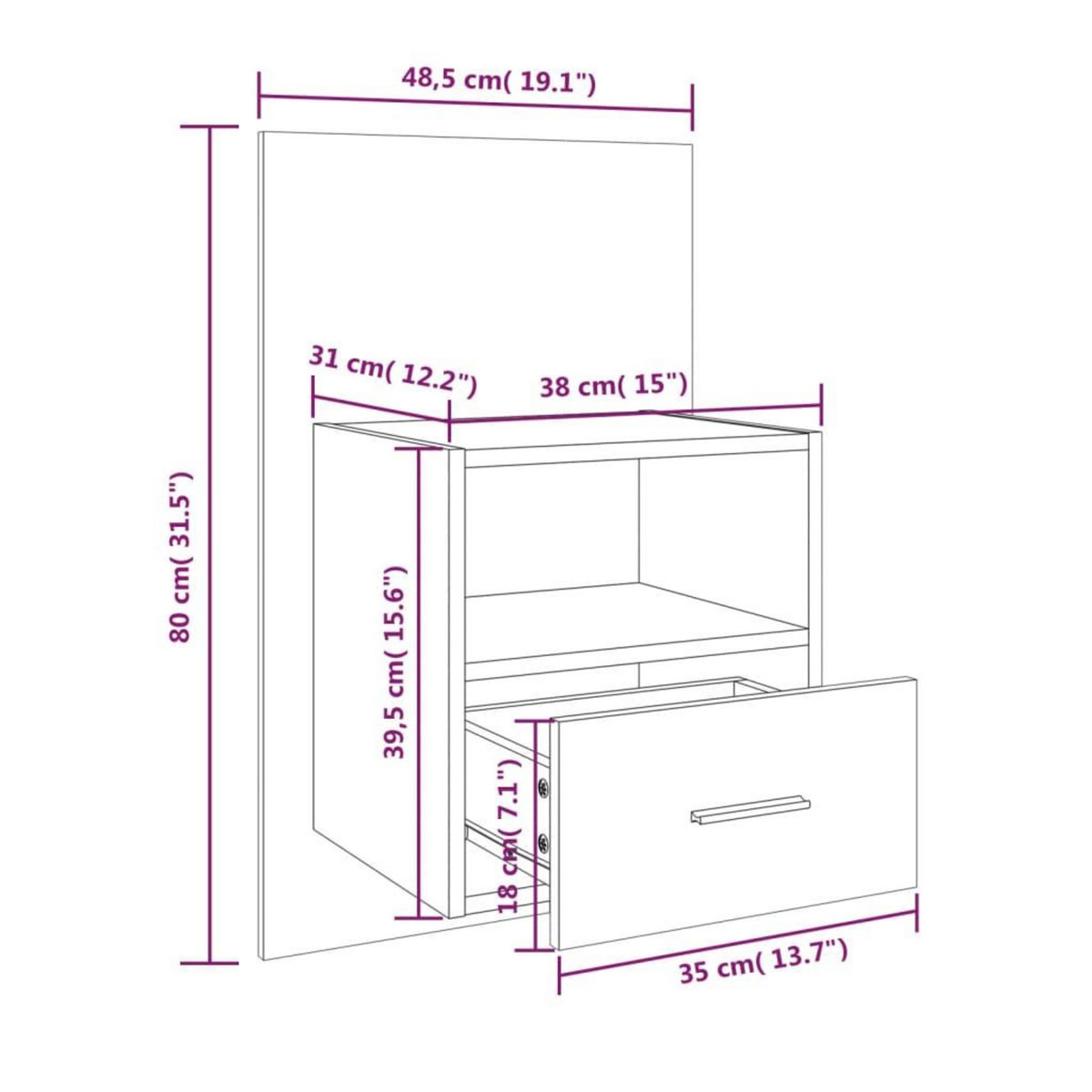 VIDAXL Tables de chevet murales 2 pcs Chene fume