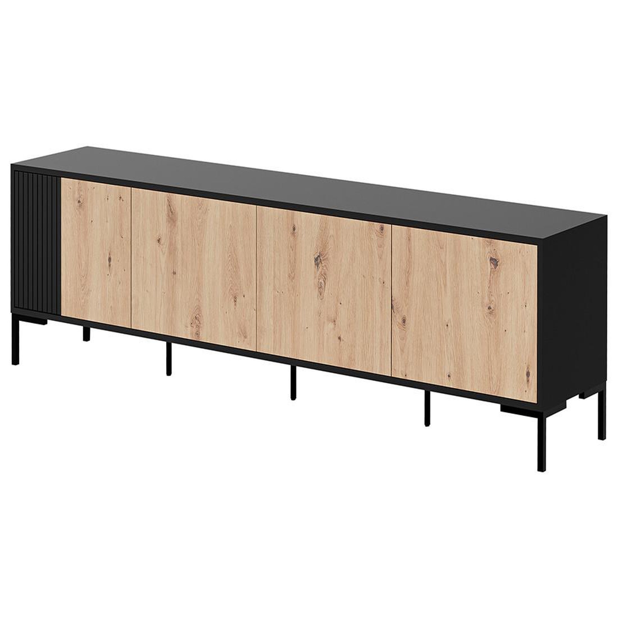 Voir la diapositive 1 : BEST MOBILIER Cambridge - meuble tv - effet bois et noir - 4 portes - 200 cm