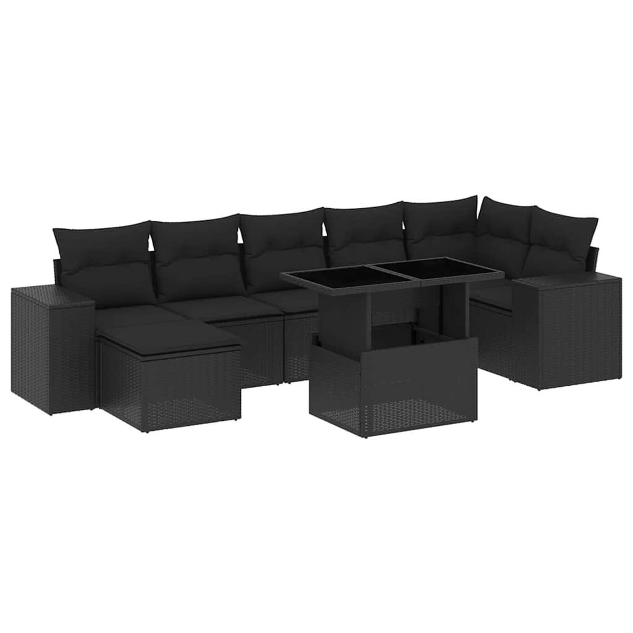 Voir la diapositive 2 : VIDAXL Salon de jardin 8 pcs avec coussins noir resine tressee
