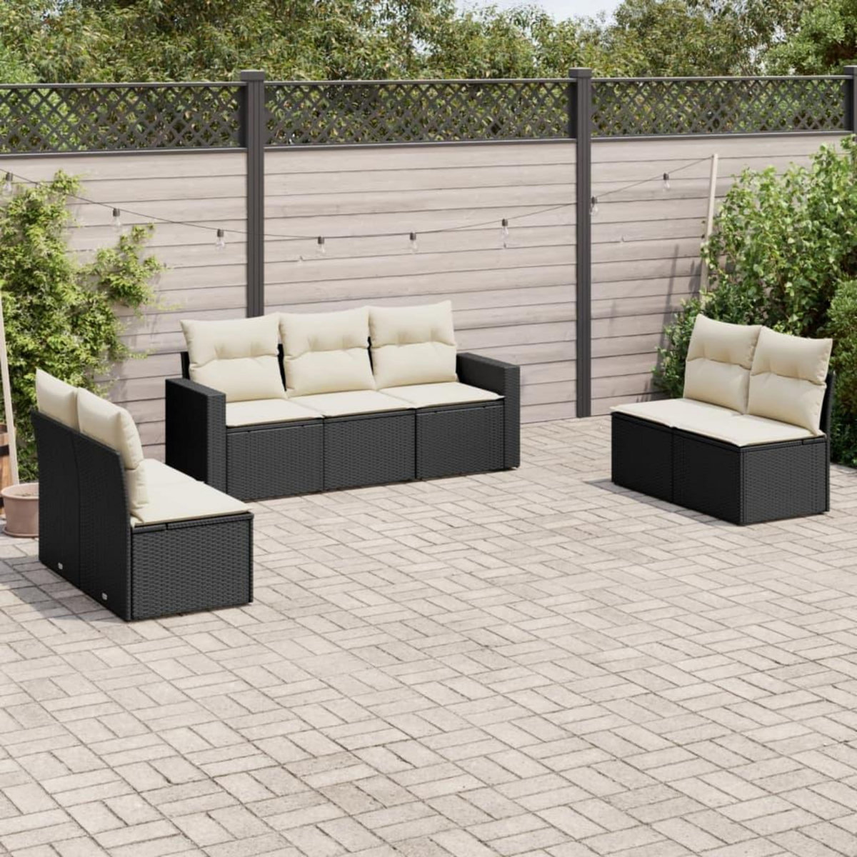 VIDAXL Salon de jardin 7 pcs avec coussins noir resine tressee