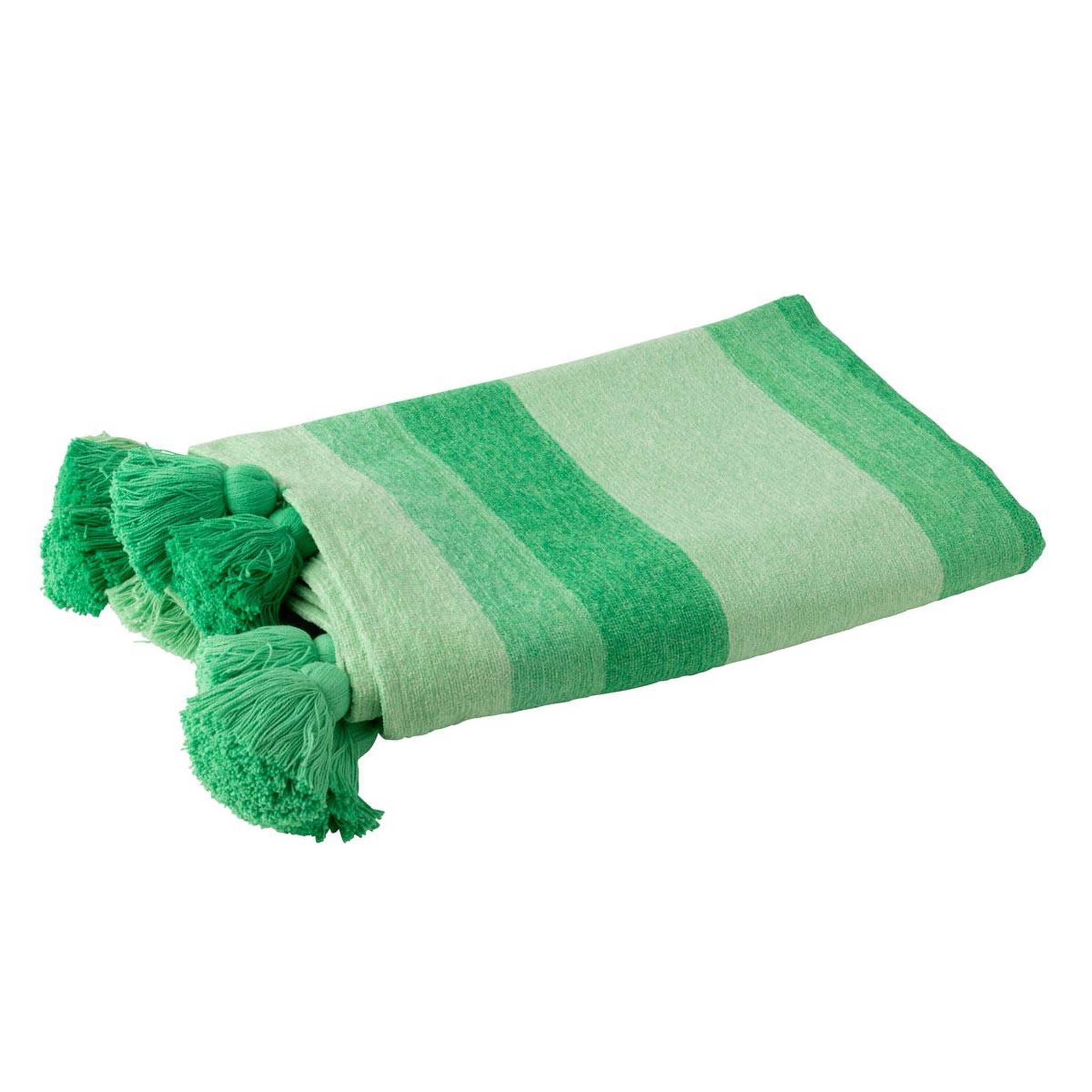 J-LINE Plaid rayé à pompons  polly  130x180cm vert