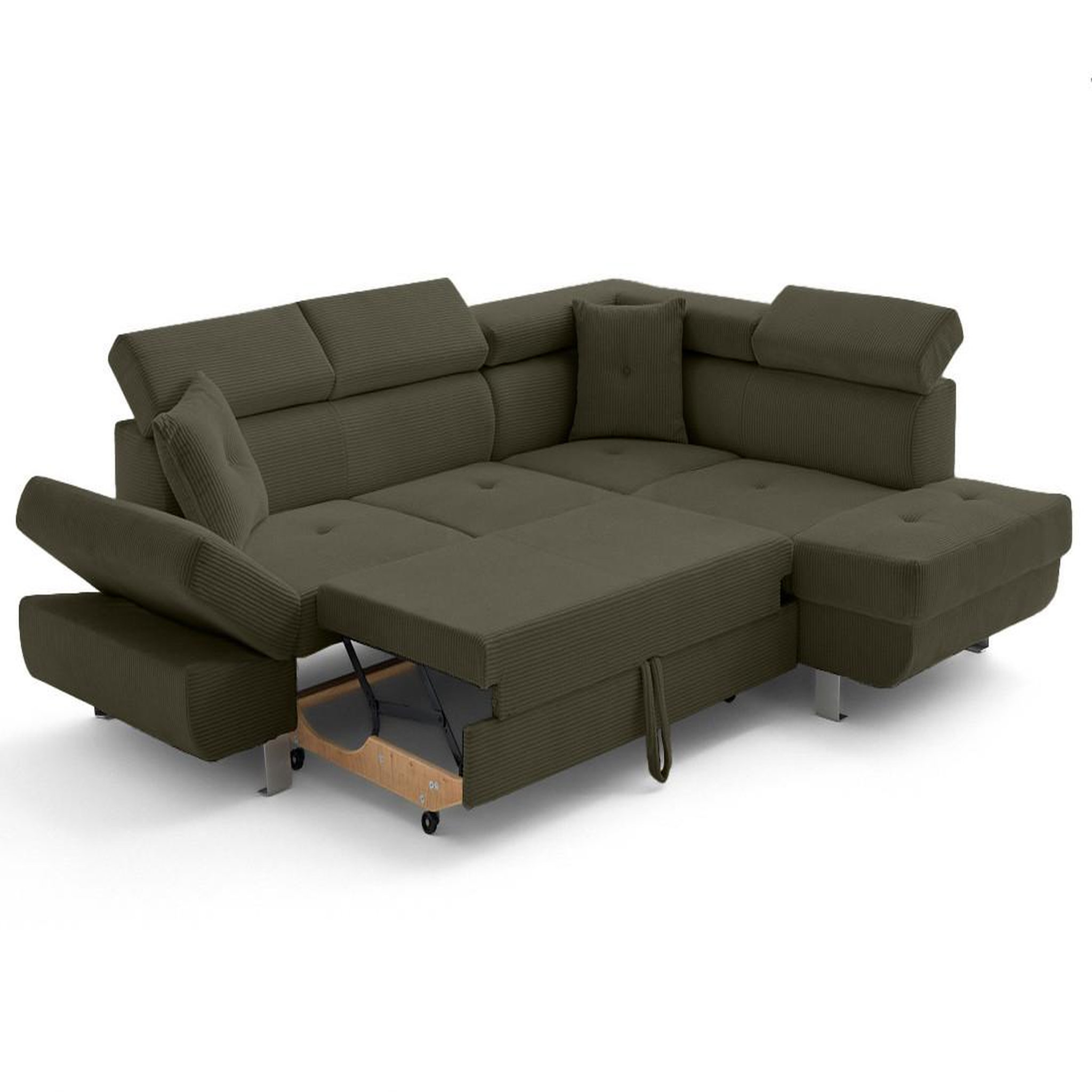 Voir la diapositive 3 : BEST MOBILIER Lisbona - canapé d'angle droit 5 places convertible avec têtières en velours côtelé