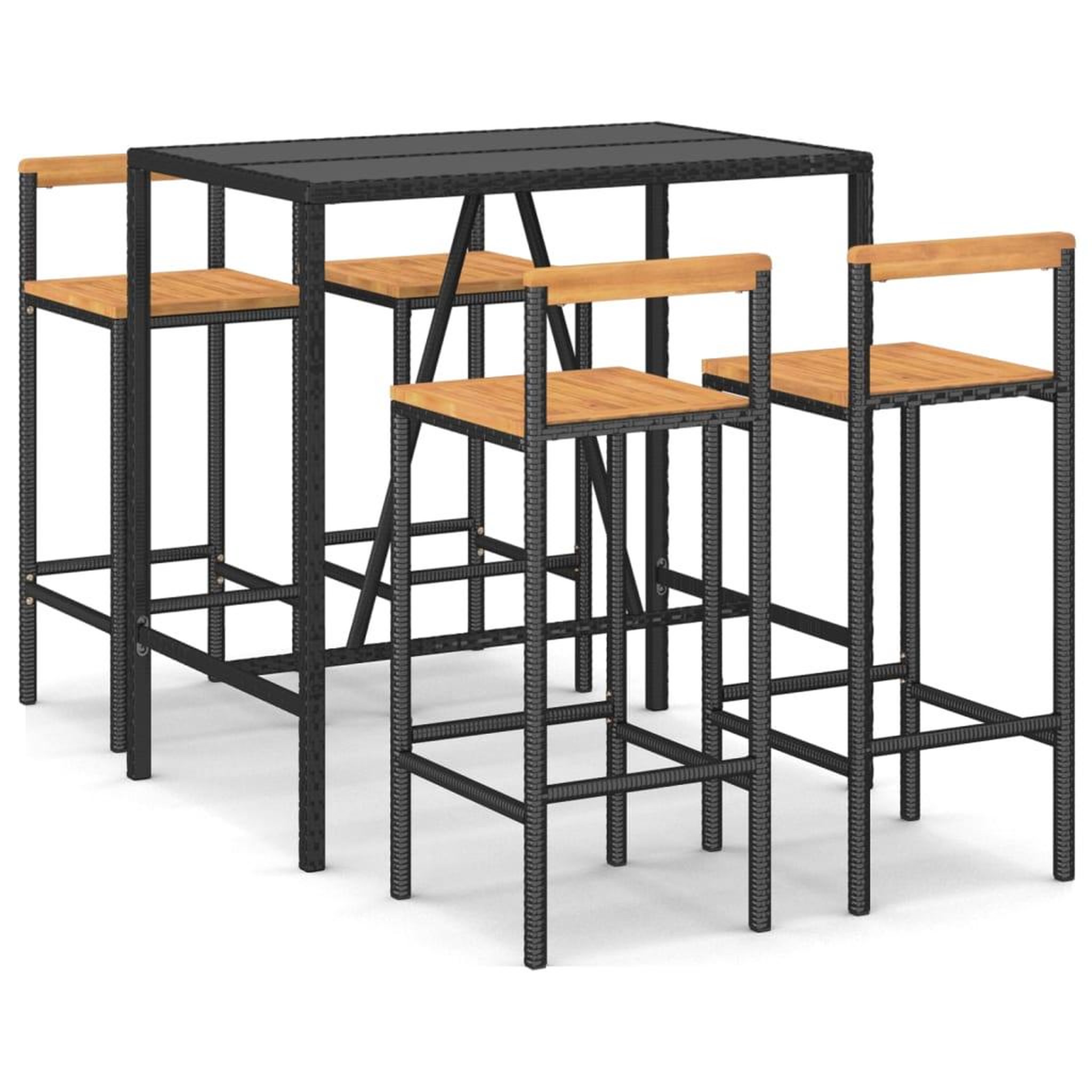 Voir la diapositive 2 : VIDAXL Ensemble de bar jardin 5 pcs noir poly rotin/bois massif acacia