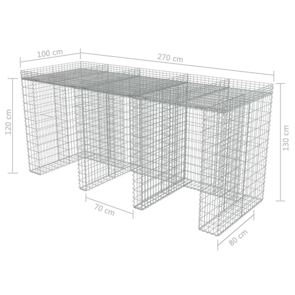 VIDAXL Mur en gabion pour poubelle Acier galvanise 270x100x130 cm