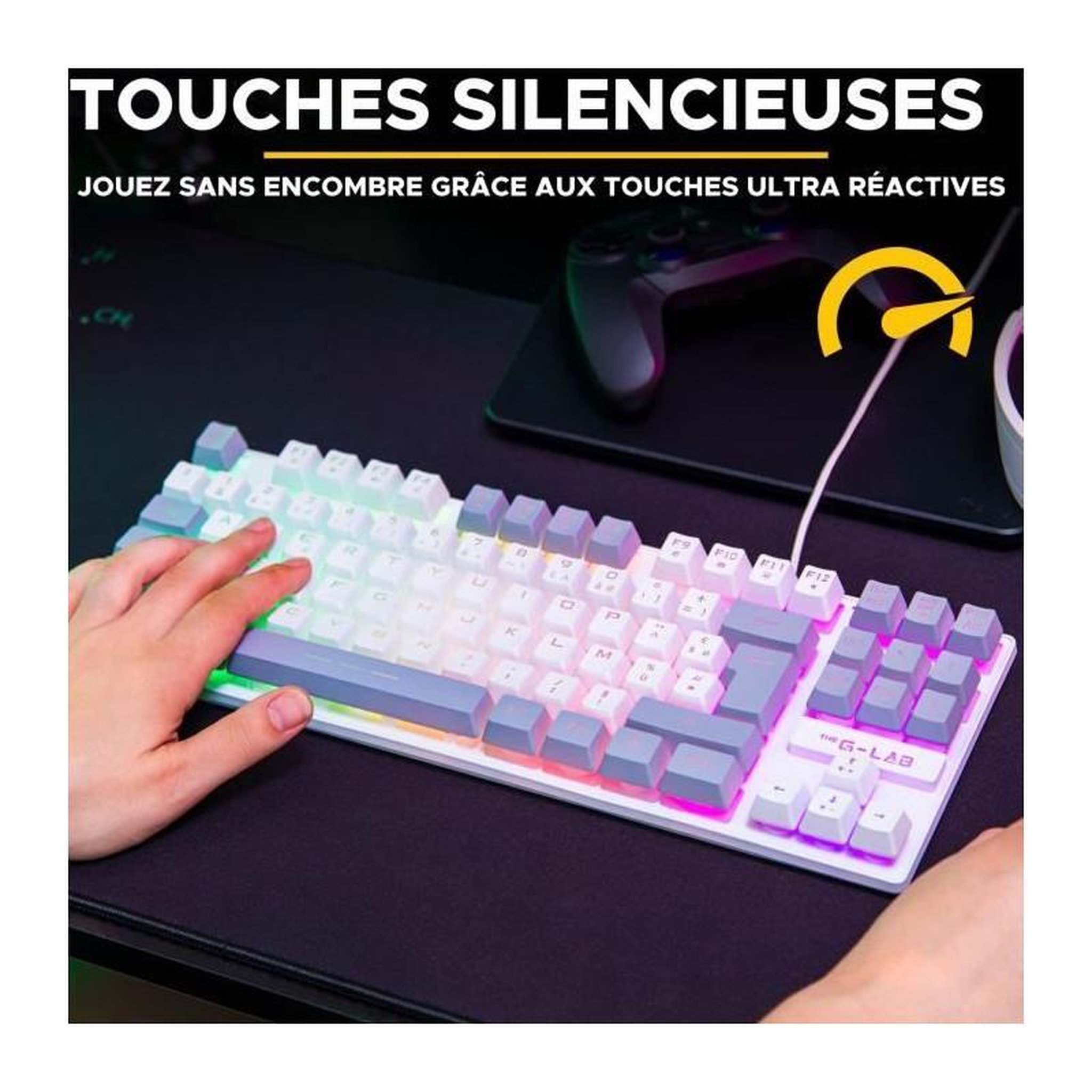 Voir la diapositive 4 : THE G-LAB Clavier Gamer - The G-Lab - KEYZ CAESIUM - RGB - Blanc & gris - TKL