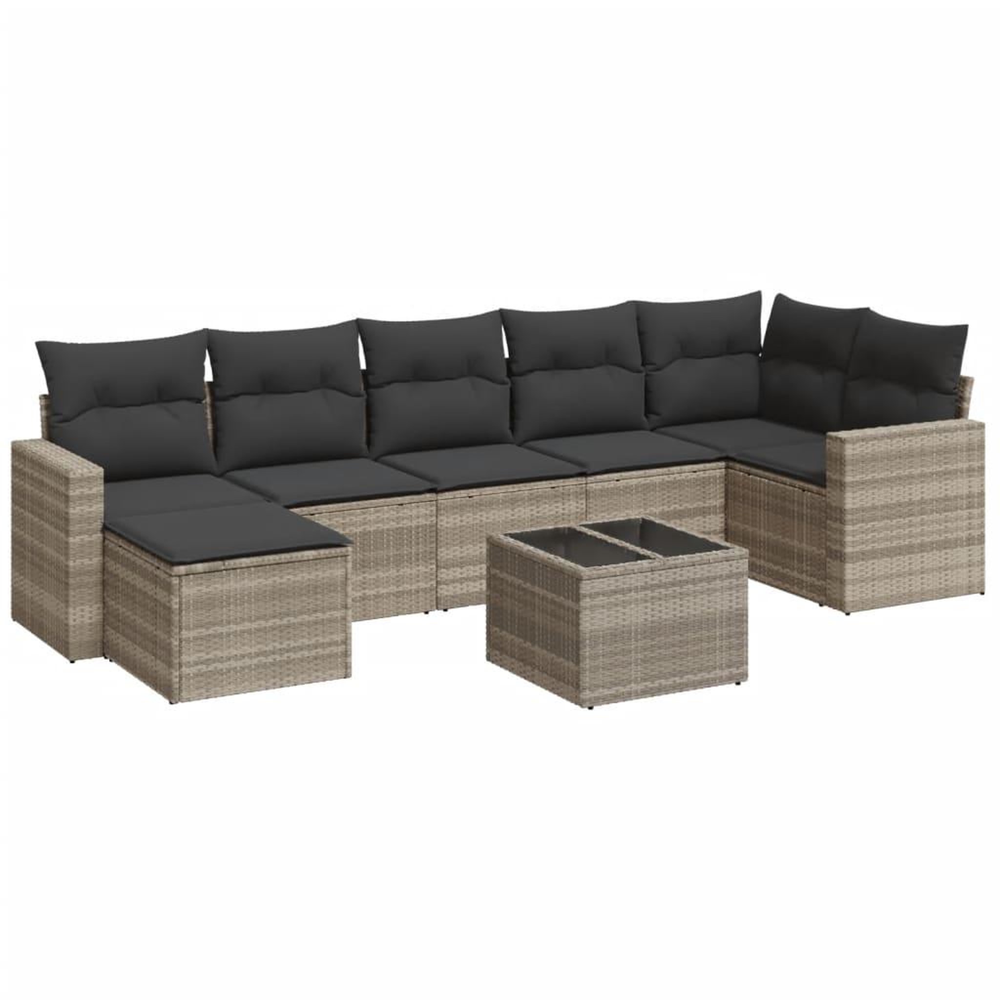 Voir la diapositive 2 : VIDAXL Salon de jardin 8 pcs avec coussins gris clair resine tressee