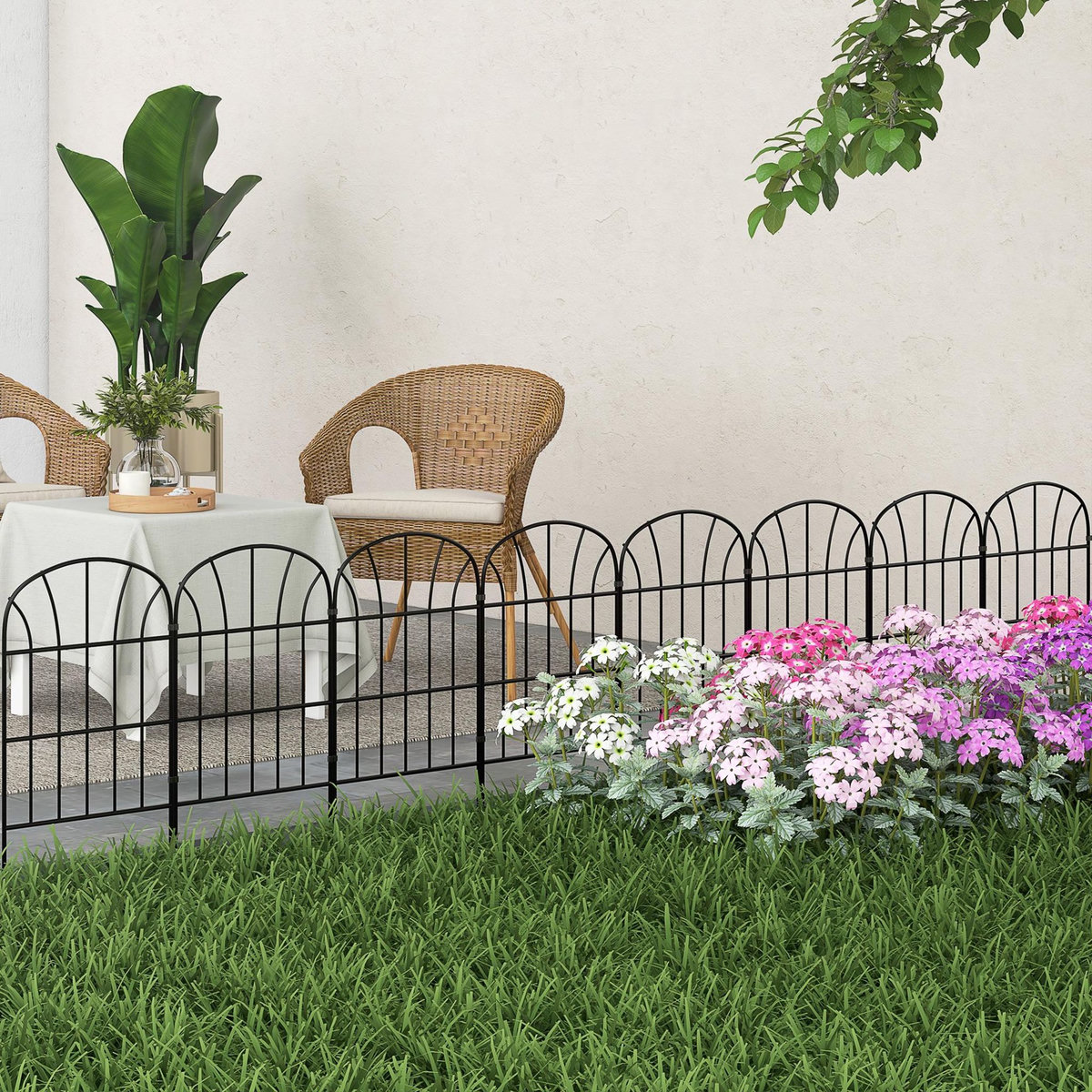 OUTSUNNY Lot de 8 clôtures de jardin décoratives avec ornements métal noir