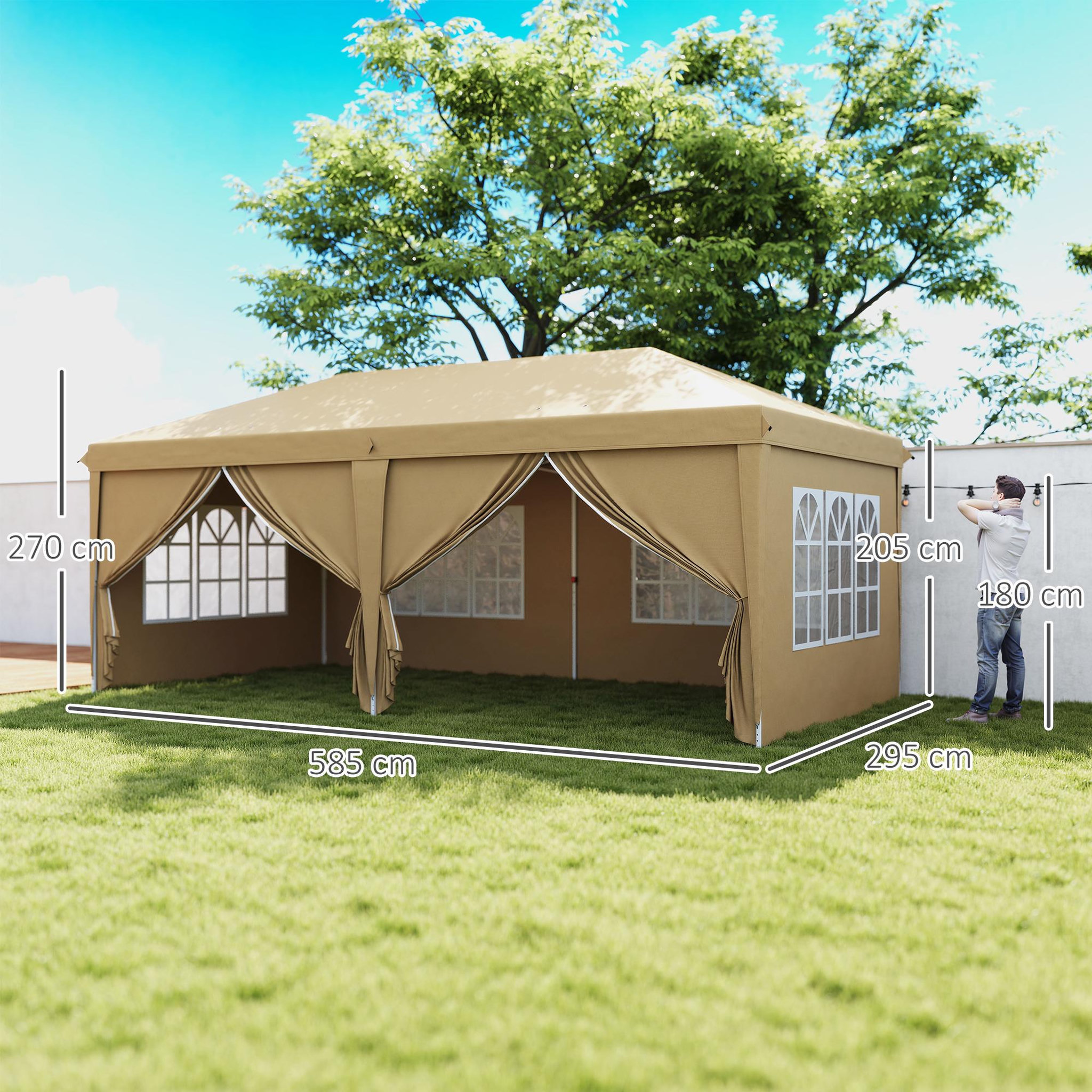Voir la diapositive 3 : OUTSUNNY Tonnelle barnum pliant pop-up imperméabilisé 5,85L x 2,95l x 2,7H m 6 parois latérales amovibles 4 fenêtres + sac de transport kaki