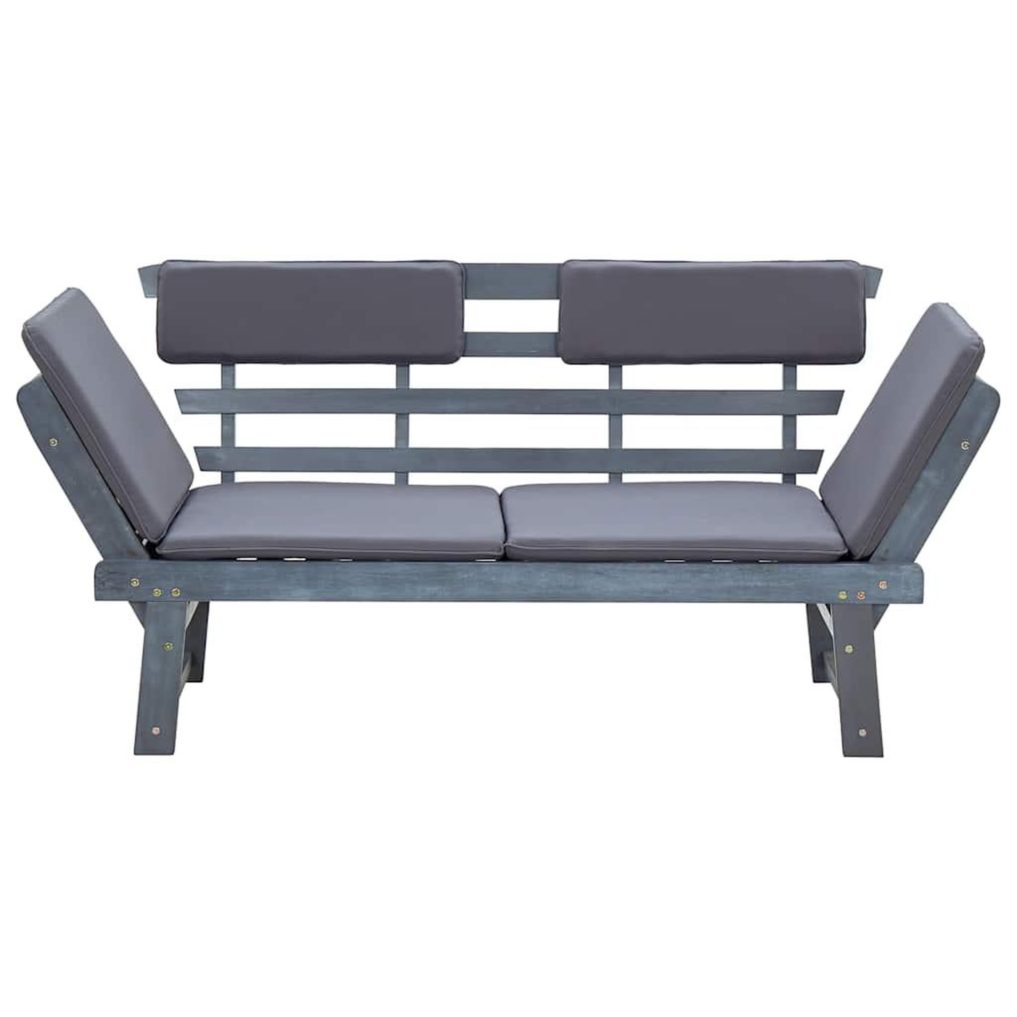 Voir la diapositive 5 : VIDAXL Banc de jardin avec coussins 2-en-1 190 cm Gris Bois d'acacia