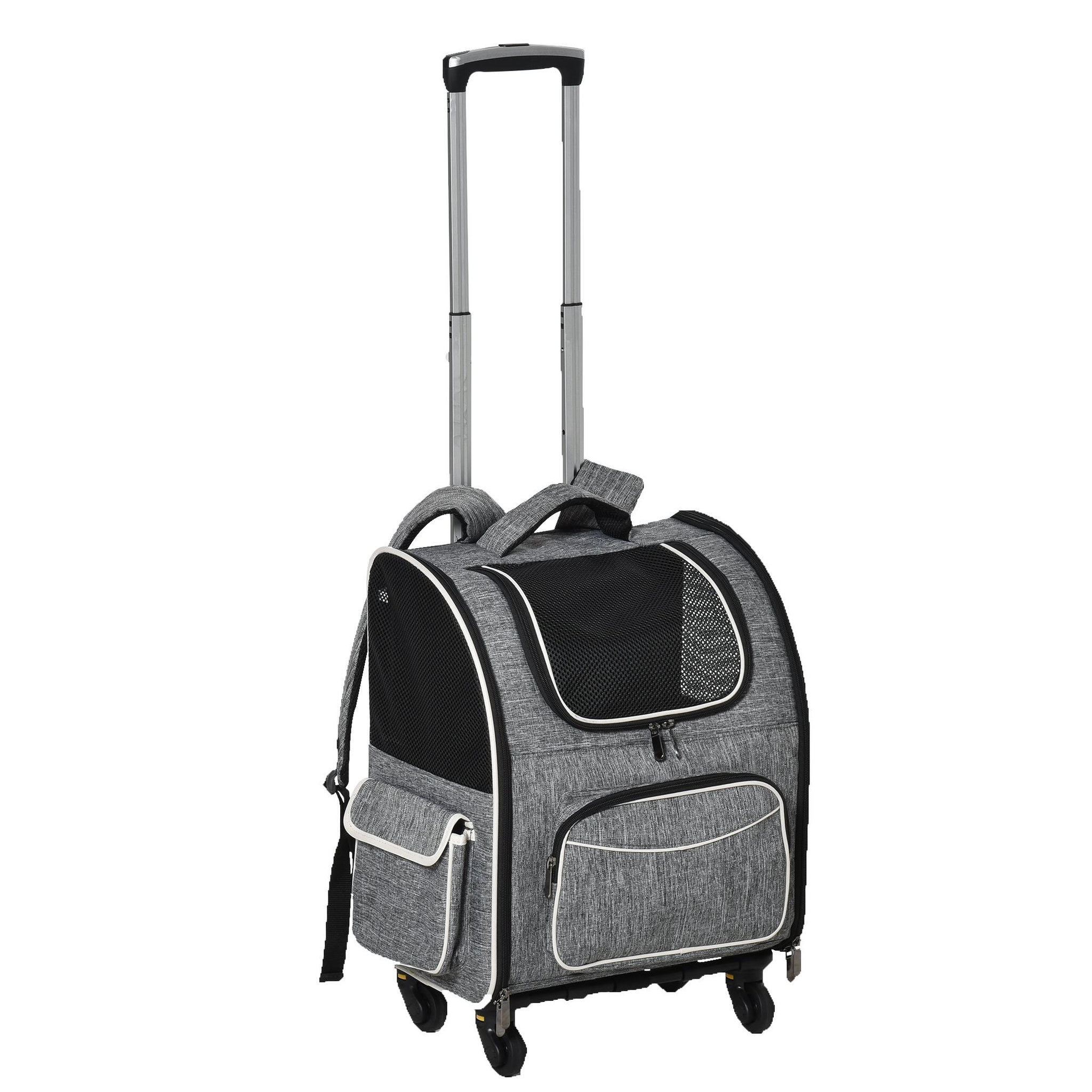 Voir la diapositive 1 : PAWHUT 2 en 1 trolley chariot sac à dos sac de transport à roulettes pour chien chat gris