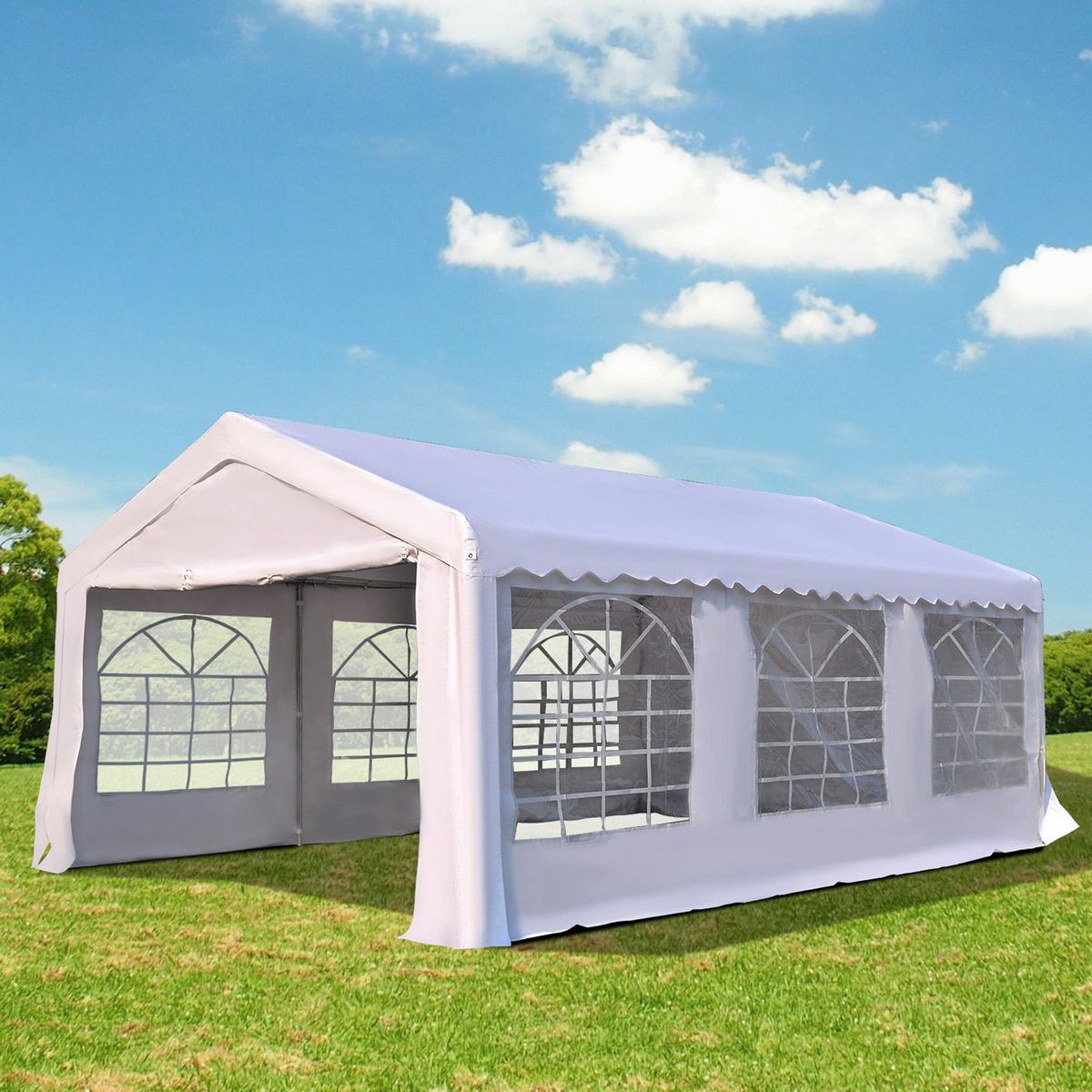 HOMCOM Tente de réception tonnelle de jardin 4 parois amovibles portes zippées idéal pour fête mariage soirée 6 x 4 x 2,8 m acier toile polyéthylène 180 g/m² blanc