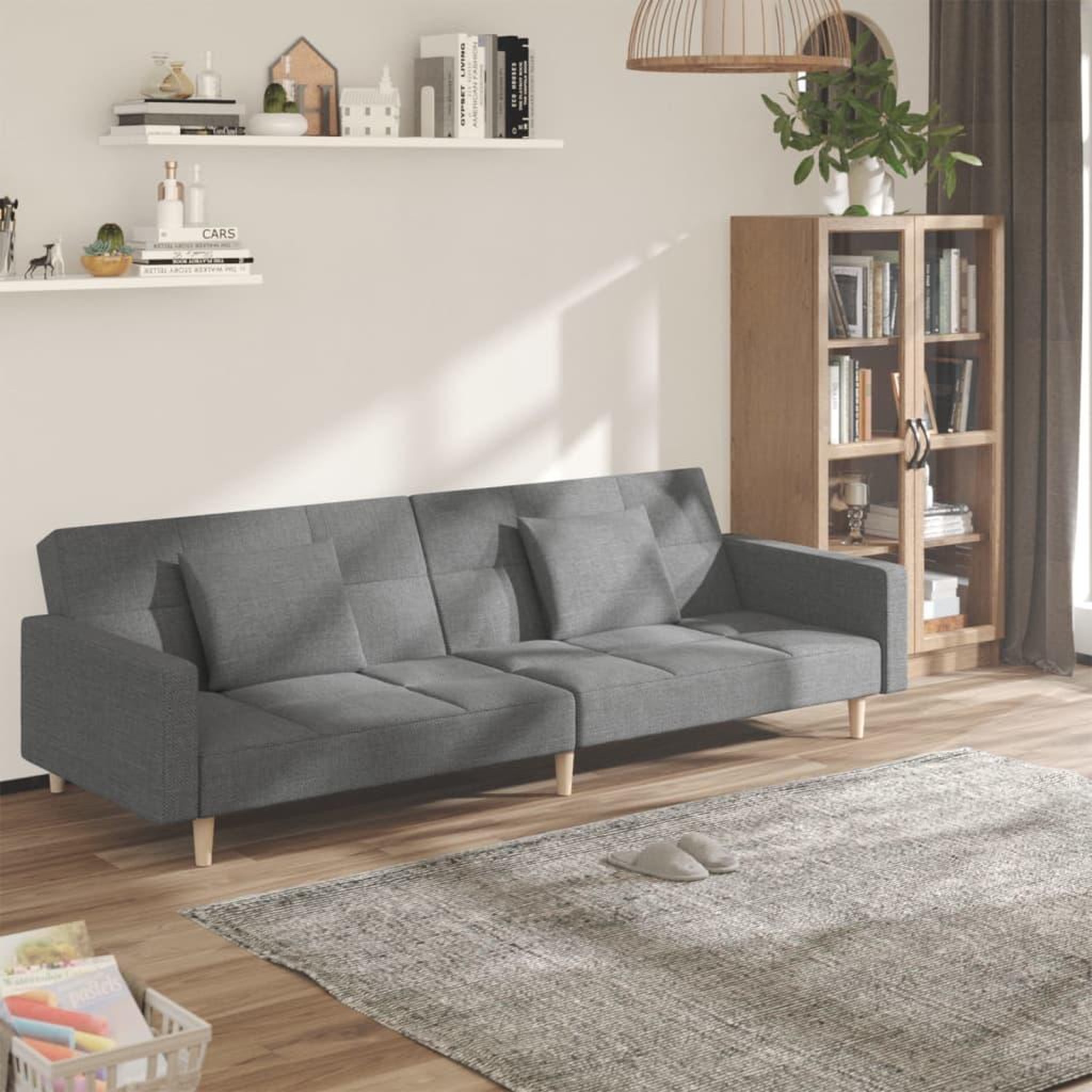 VIDAXL Canape-lit a 2 places avec deux oreillers gris clair tissu