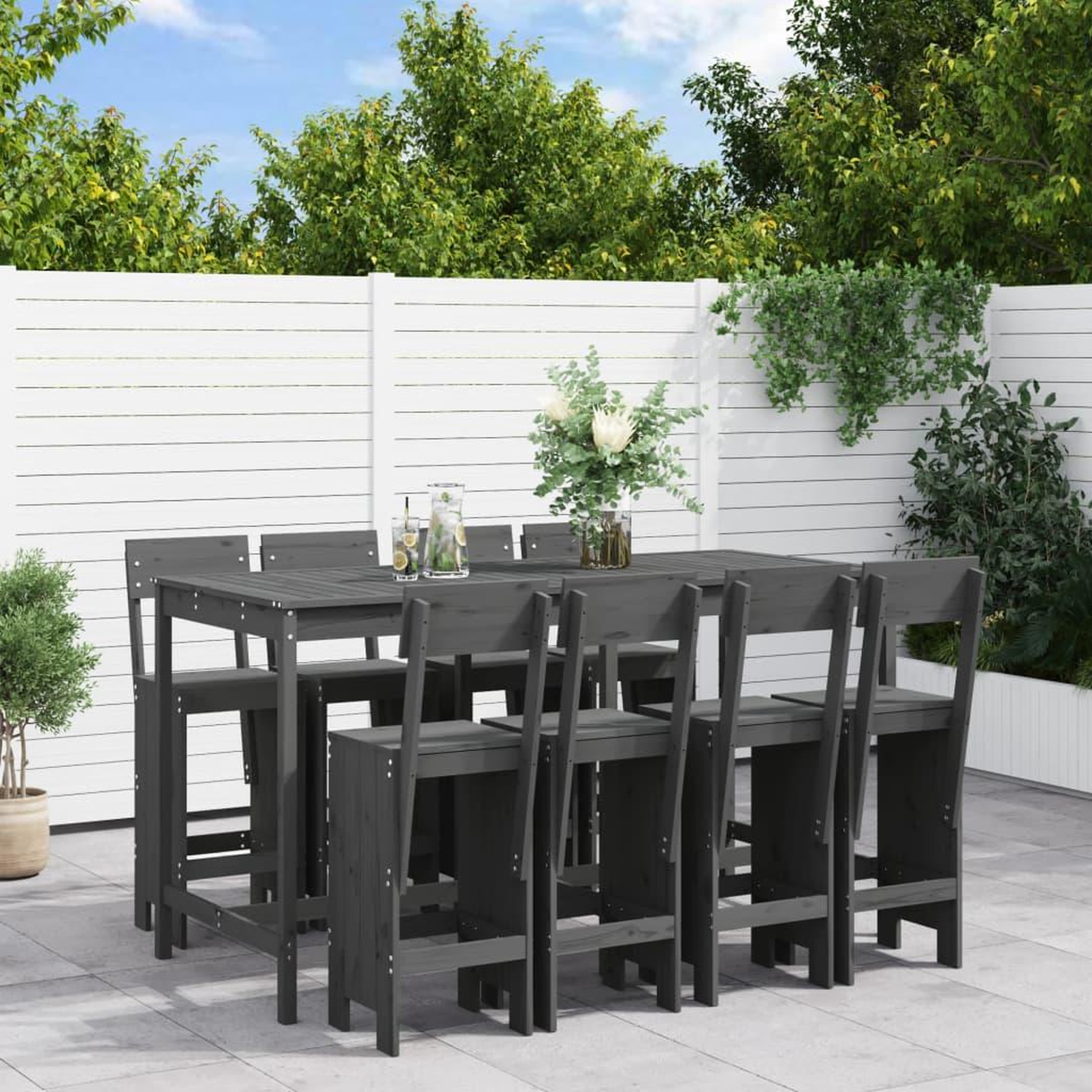 Voir la diapositive 1 : VIDAXL Ensemble de bar de jardin 9 pcs gris bois de pin massif