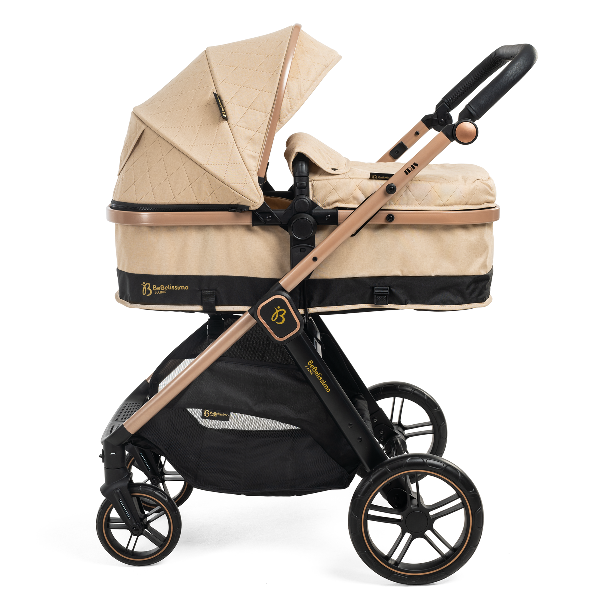 Voir la diapositive 2 : BEBELISSIMO Poussette combinée trio 3 en 1 - siège auto 0+ IRIS – nacelle – base Isofix - jambe de force – jusqu'à 22kg  - beige