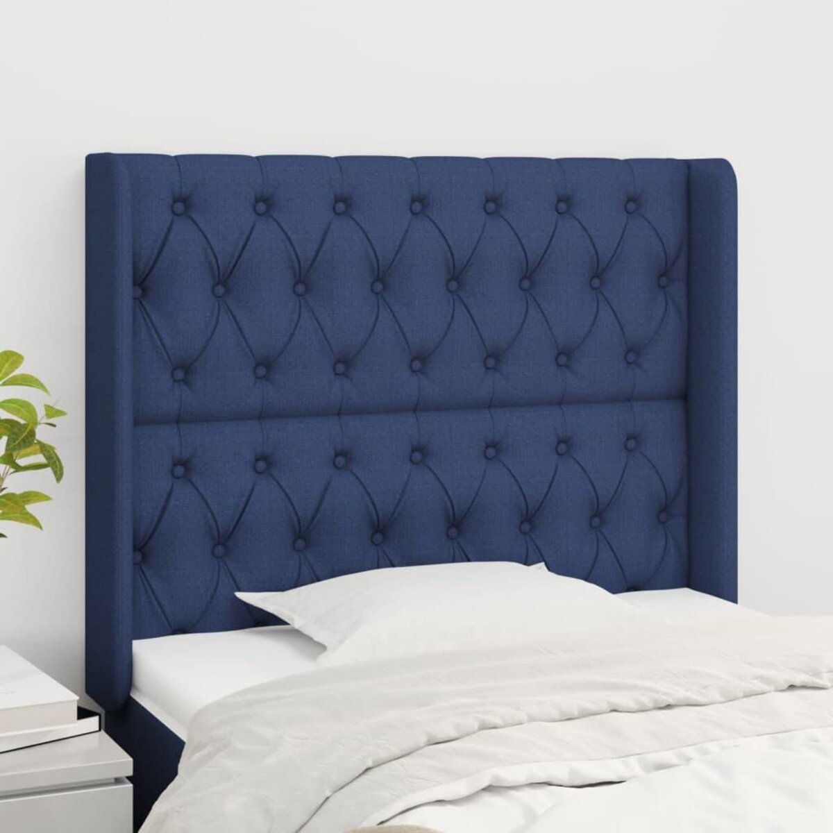 VIDAXL Tete de lit avec oreilles Bleu 103x16x118/128 cm Tissu