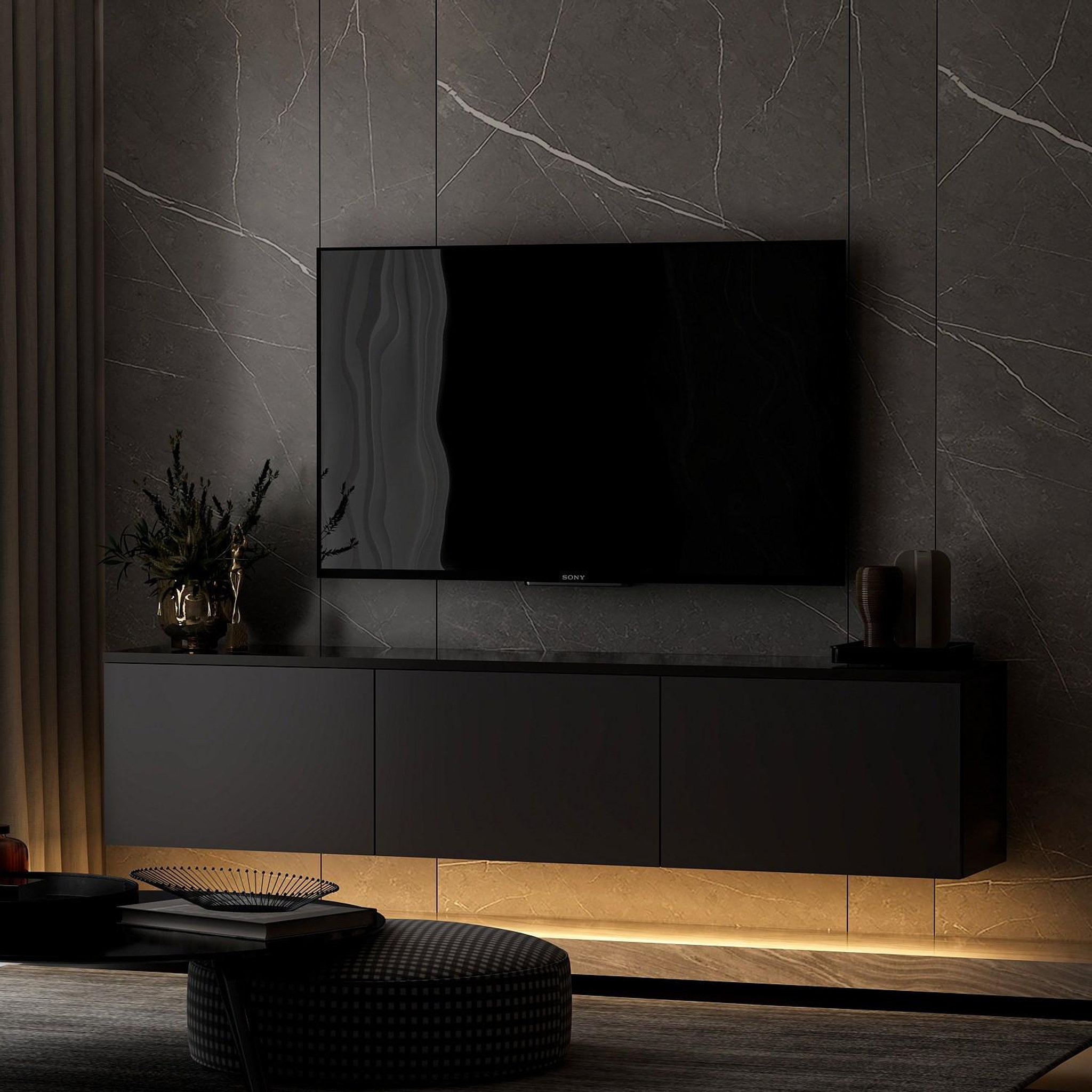 Voir la diapositive 3 : Habitat et Jardin Meuble tv en bois  neon  - 160 x 32 x 35 cm - anthracite