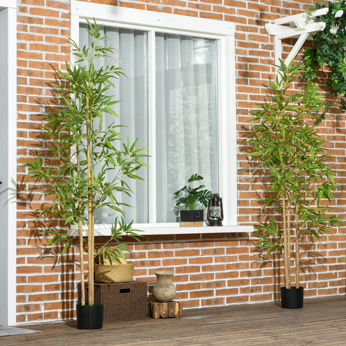 HOMCOM Lot de 2 bambous artificiels 1,80H m 830 feuilles réalistes par pied vrais troncs