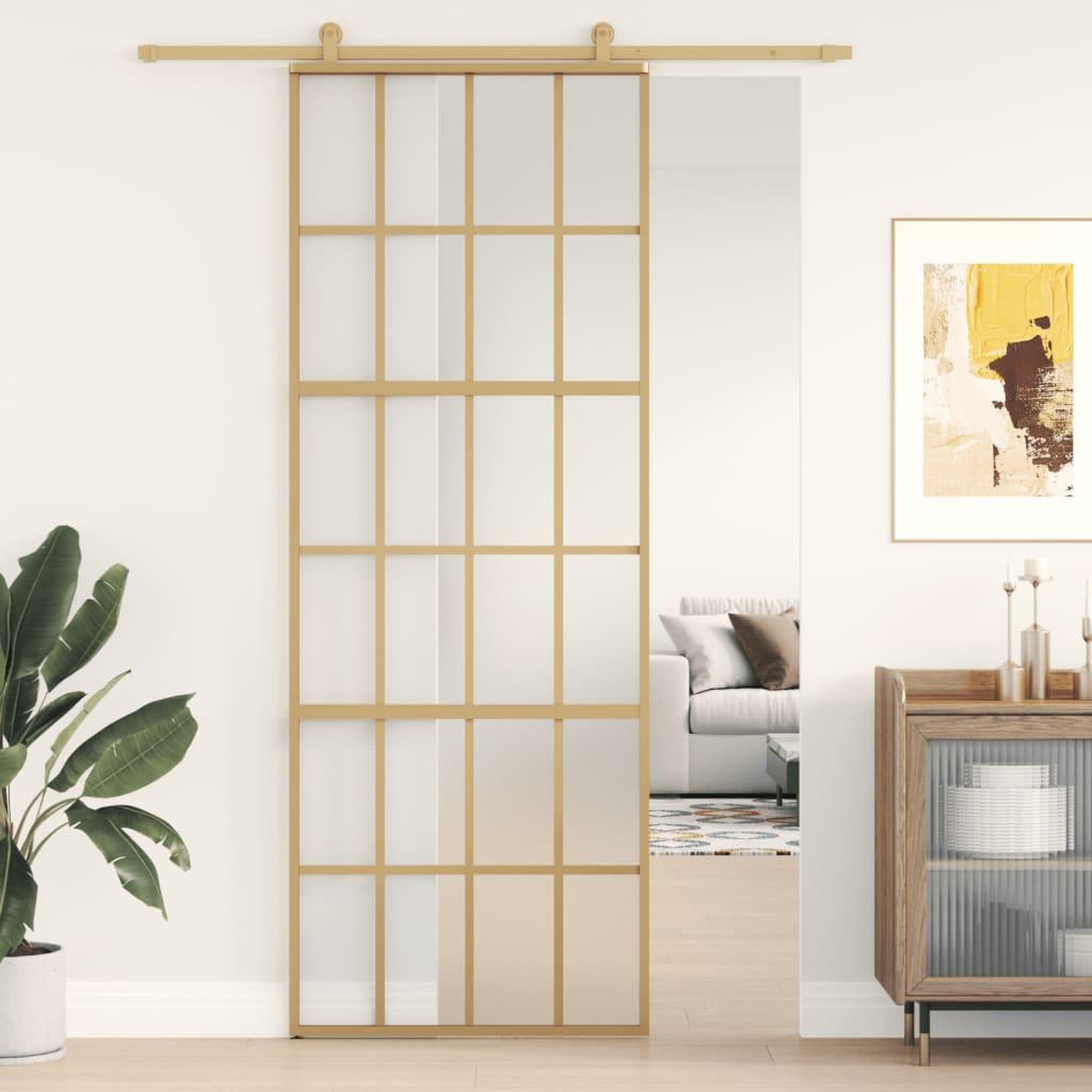 VIDAXL Porte coulissante dore 76x205 cm verre ESG depoli et aluminium