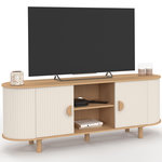 ID MARKET Meuble TV 140 cm KANEL 2 portes effet cannelé beige et bois