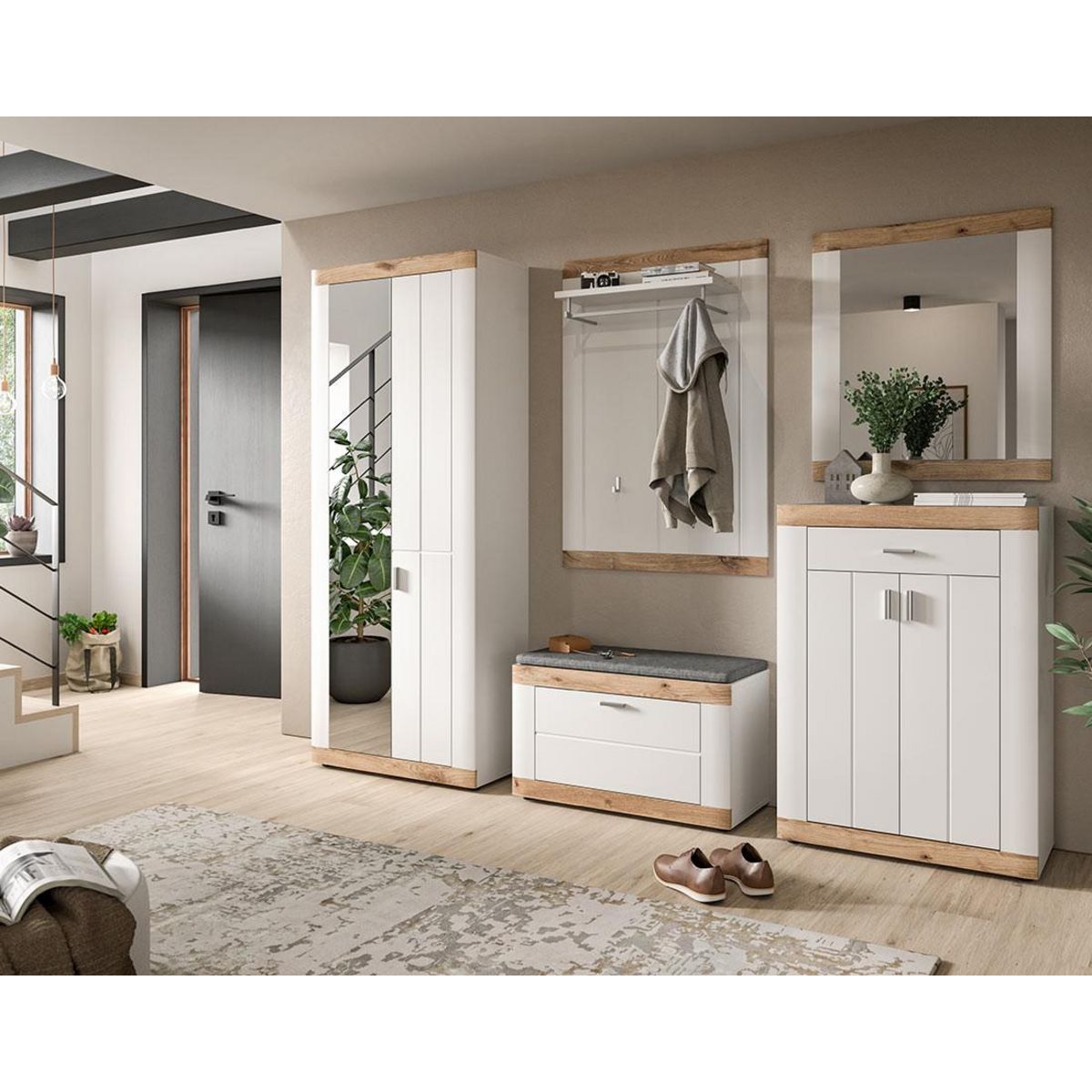 BEST MOBILIER Coventry - porte-manteau - blanc et bois - 80x114 cm