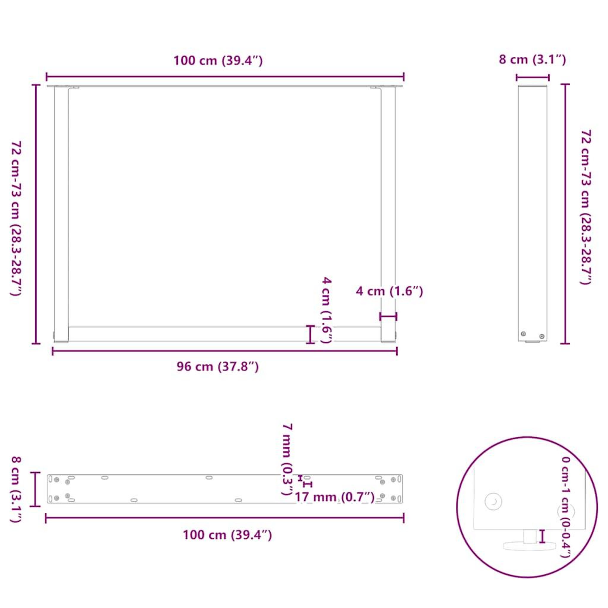 Voir la diapositive 6 : VIDAXL Pieds de table a manger forme de U 2 pcs 100x(72-73) cm acier