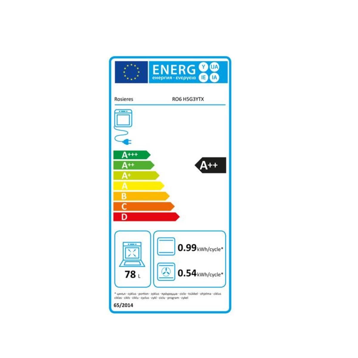 Rosieres Four intégrable 78l 60cm pyrolyse inox/noir - RO6H5G3YTX