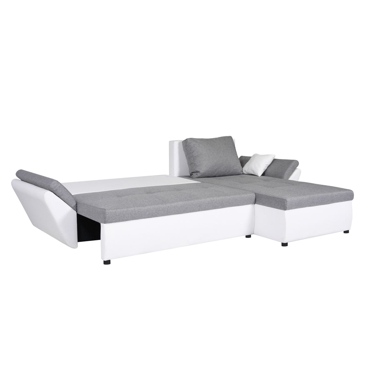Canapé d'angle réversible convertible en Pu blanc et tissu gris ALIX