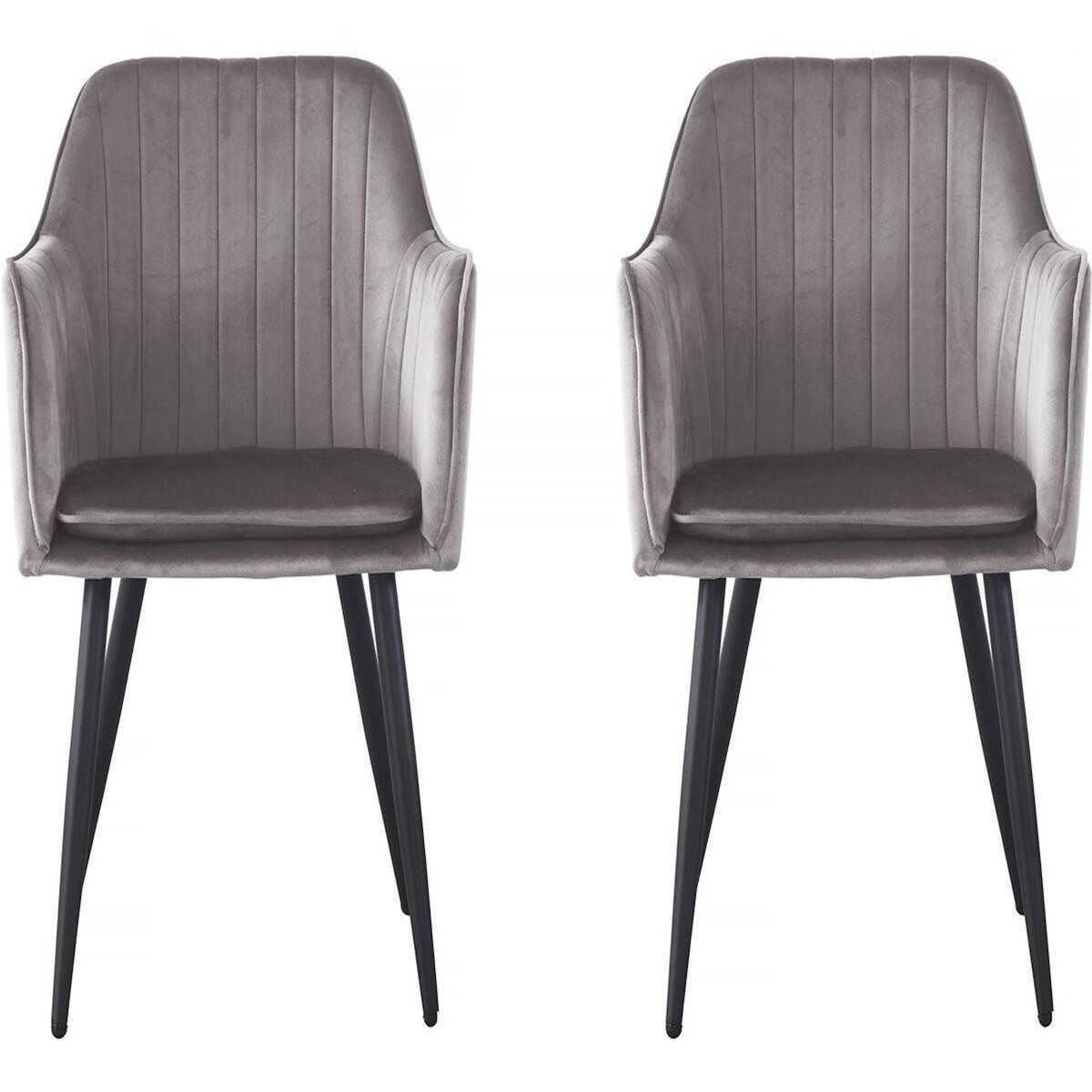 Habitat et Jardin Lot de 2 chaises  Velma  en velours avec accoudoirs - Gris