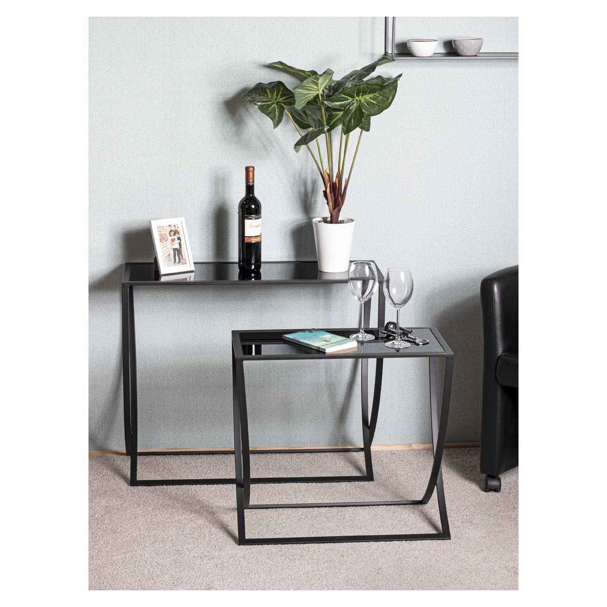 Voir la diapositive 4 : Paris Prix Lot de 2 tables d'appoint  anico  80cm noir laqué