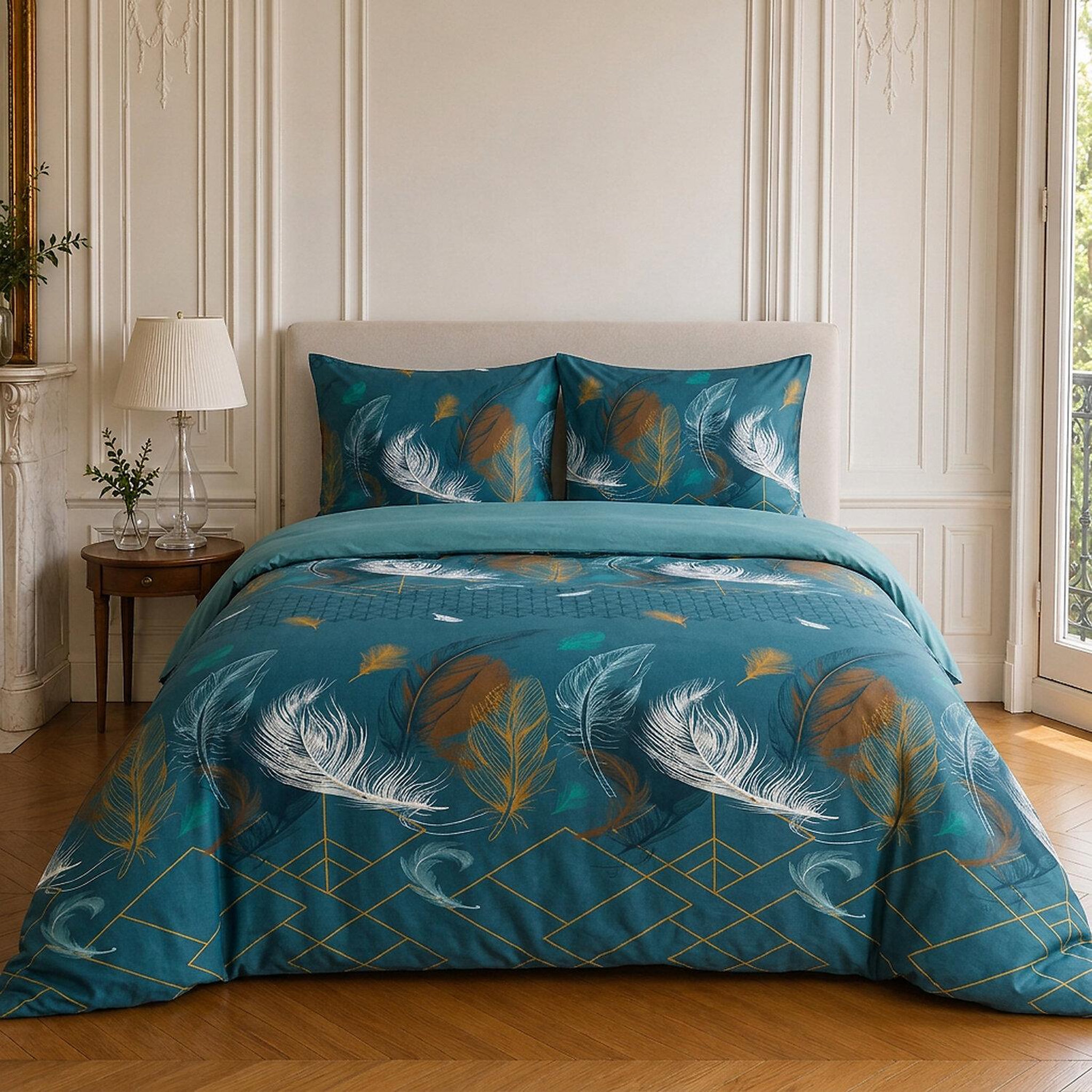 Voir la diapositive 1 : Home collection Parure housse de couette imprimée 100% coton 57 fils - paloma bleu