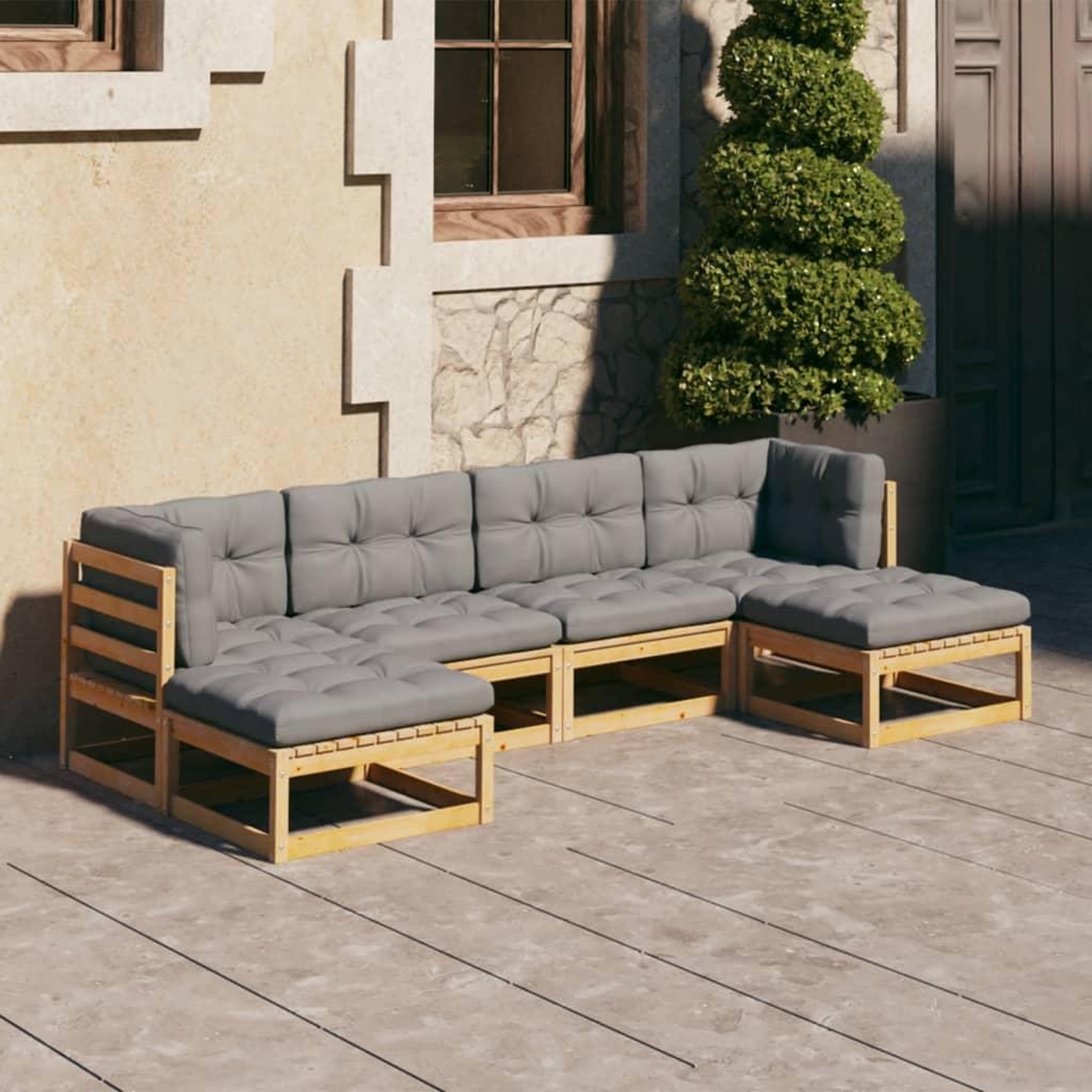 Voir la diapositive 1 : VIDAXL Salon de jardin 6 pcs avec coussins Bois de pin massif