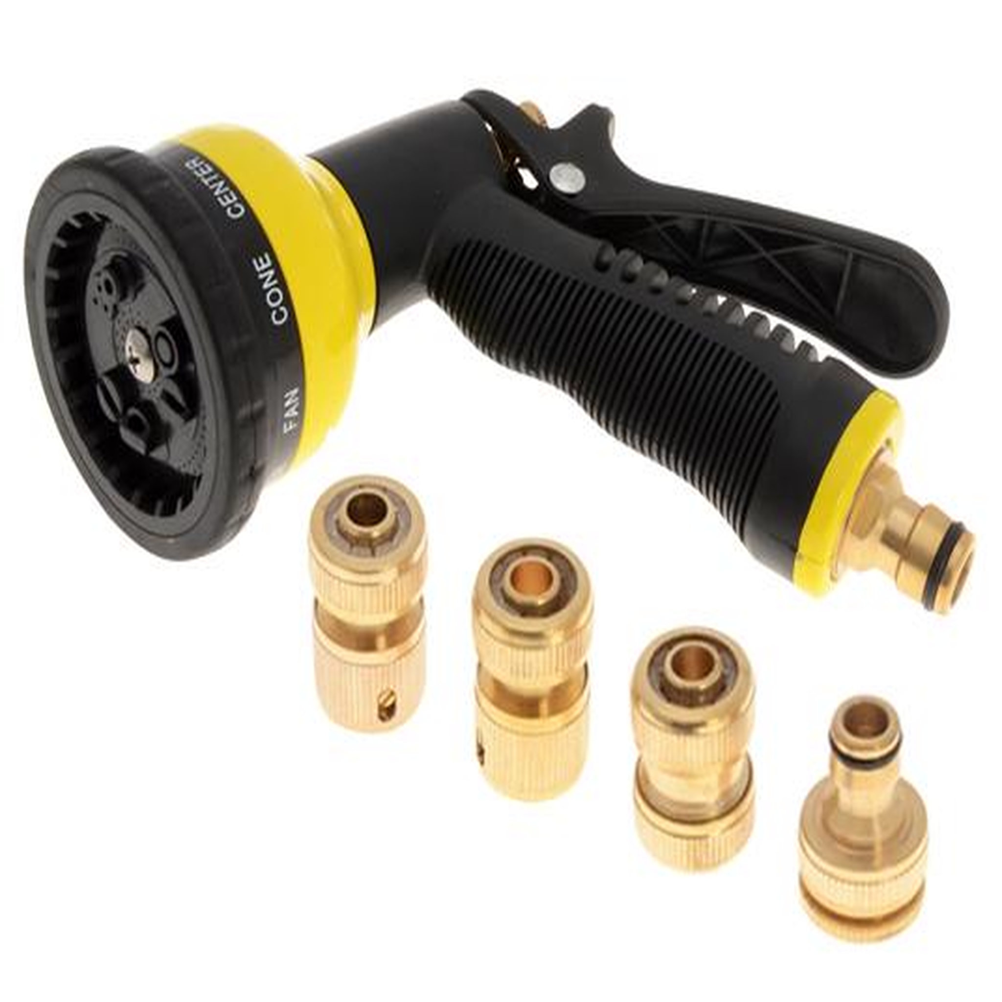 FAITHFULL Pistolet d'arrosage avec jeu de 4 raccords en laiton