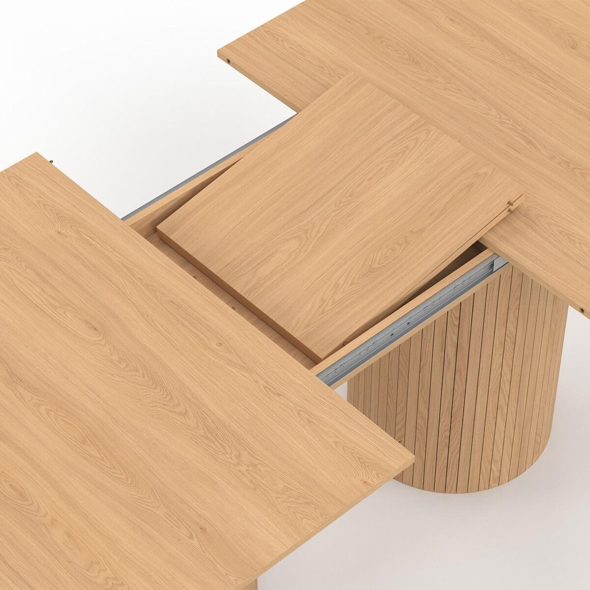 ID MARKET Table à manger extensible ovale JULIETTE  6-10 personnes pieds cylindriques effet lattes 160-200 cm